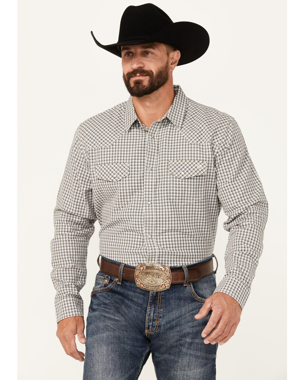 Men's Blue Ranchwear Dickens Gingham Long Sleeve Snap Western Shirt