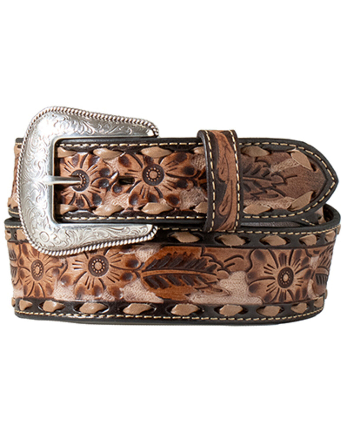 Men's M & F Western Tooled Floral Leather Belt
