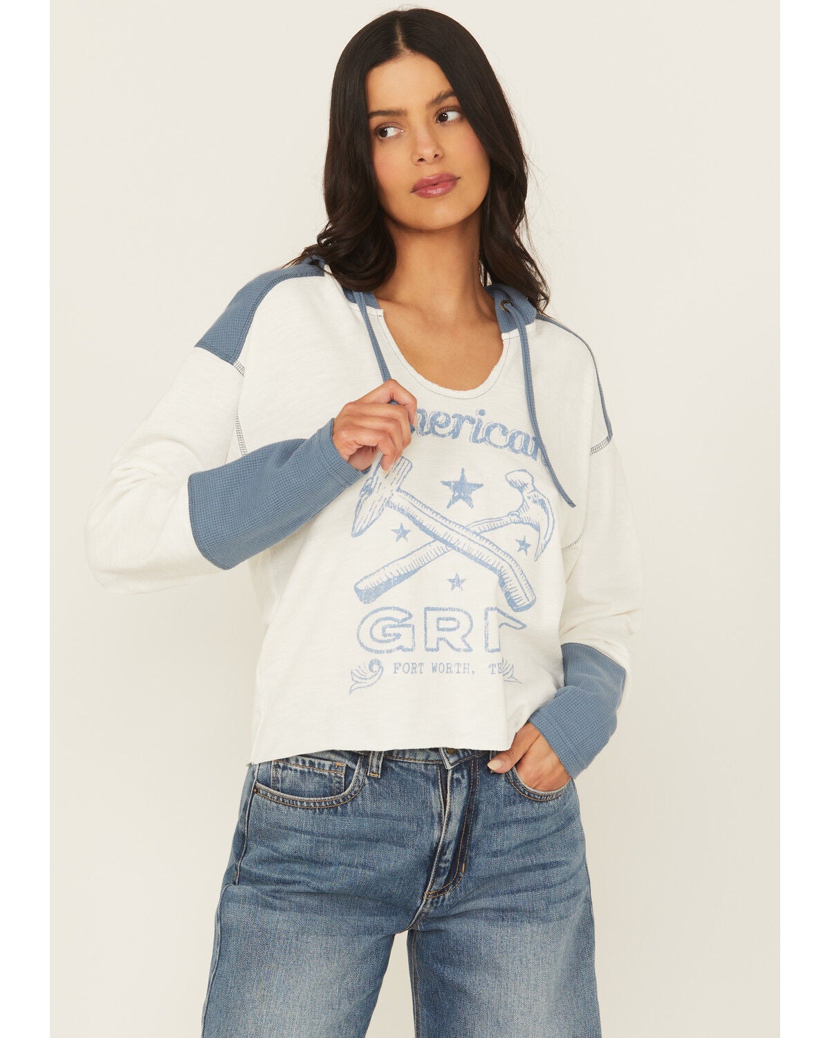 Women's Cleo + Wolf Emily American Blues Knit Hooded Shirt