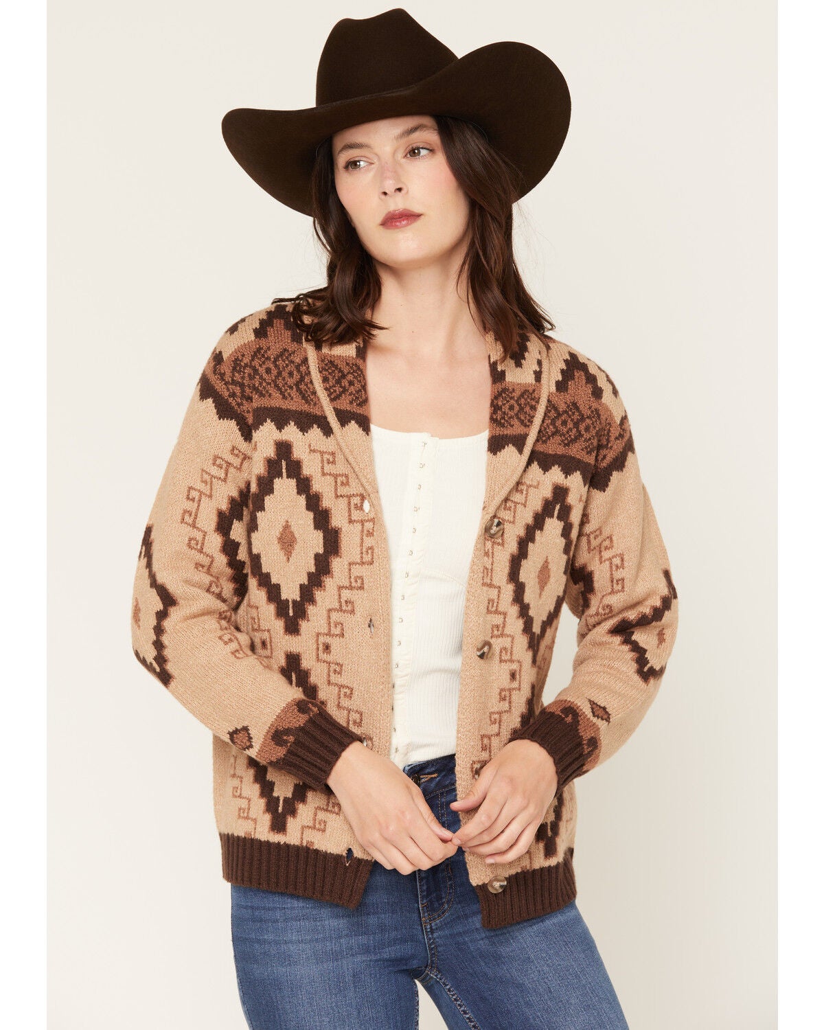 Women's Shyanne Brandi Southwestern Print Button Front Cardigan