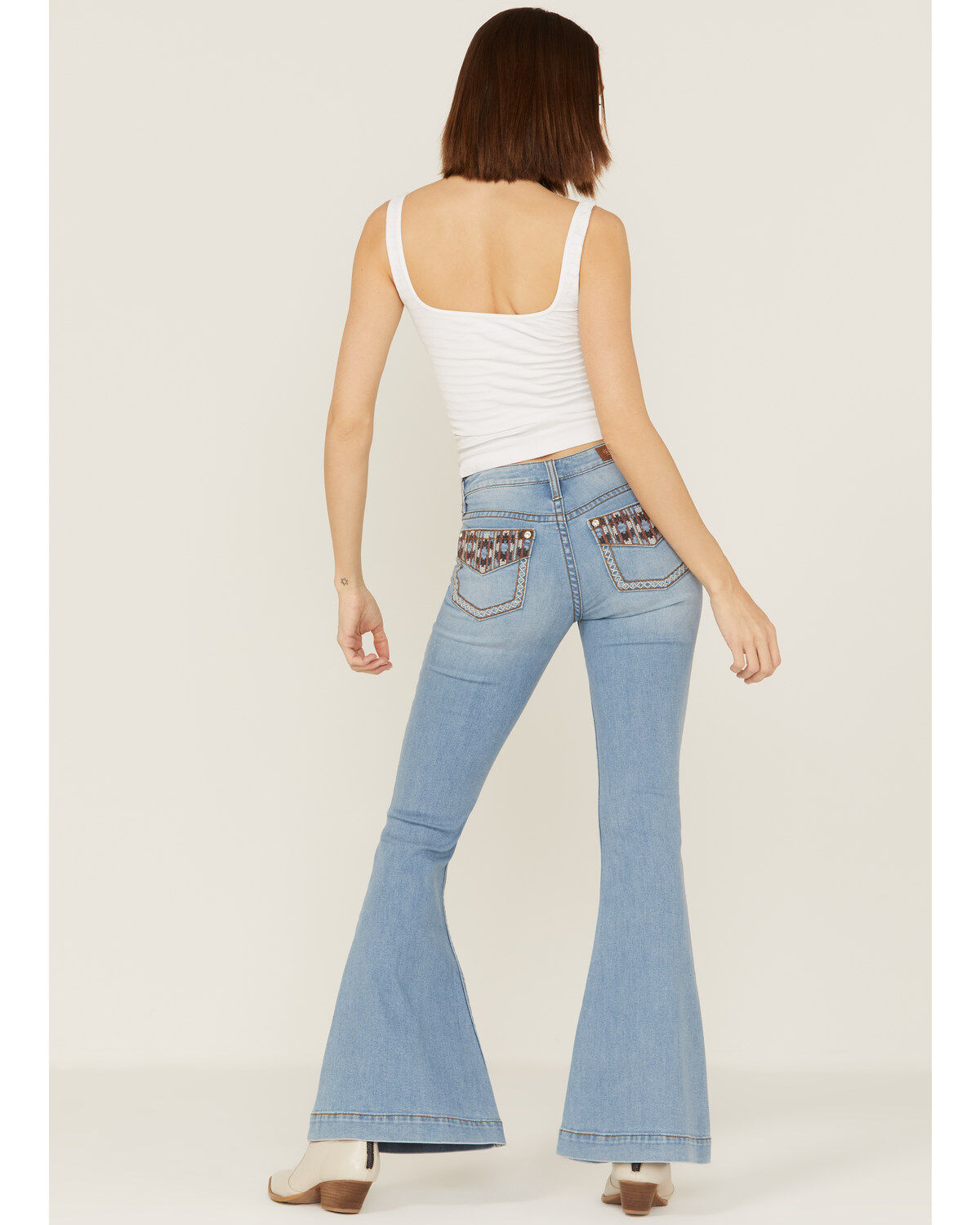 Women's Shyanne Mid Rise Southwestern Pocket Flare Jeans