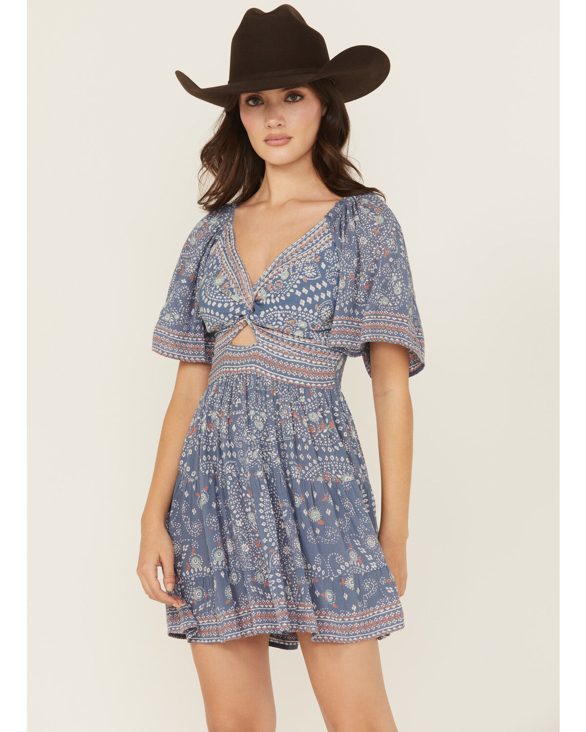Women's Angie Border Print Knot Front Mini Dress