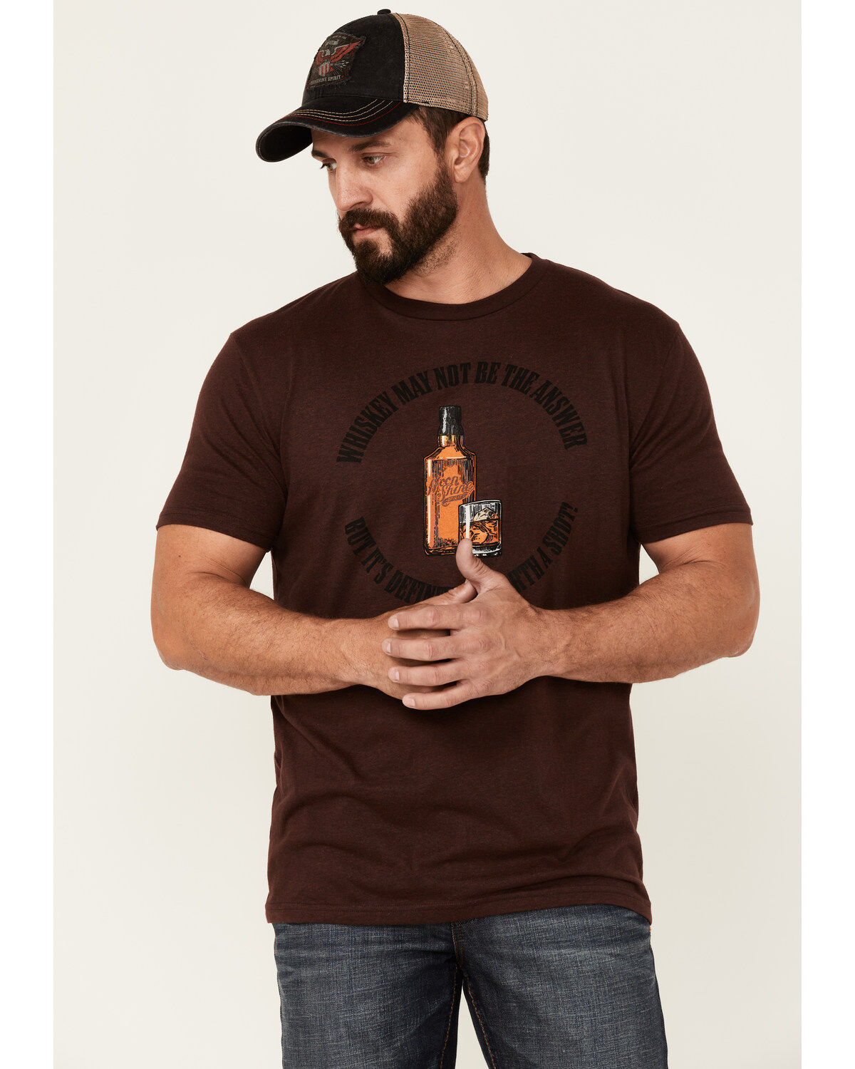 Men's Moonshine Spirit Whiskey No Answer Graphic Short Sleeve T-Shirt