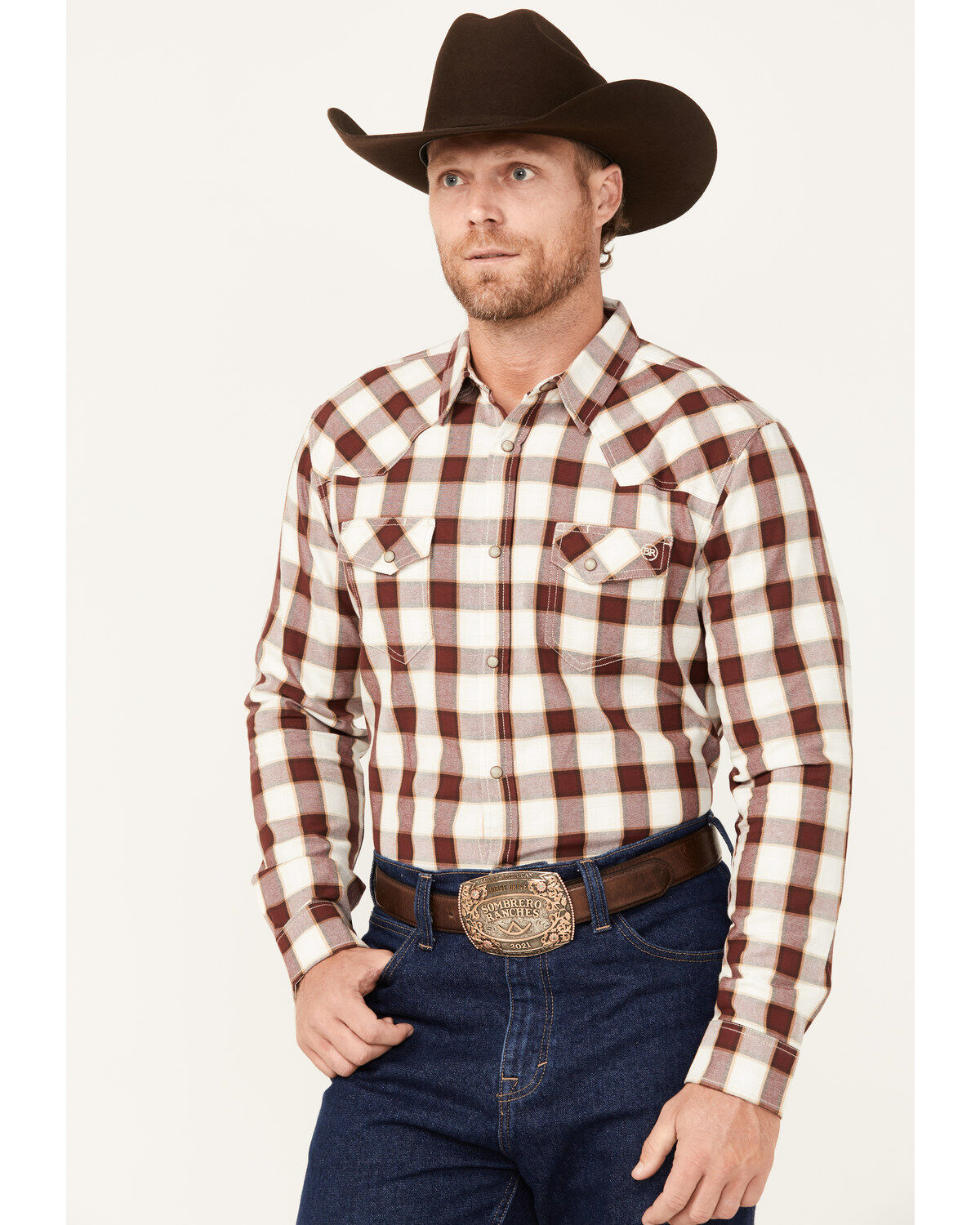 Men's Blue Ranchwear Eastland Checkered Long Sleeve Snap Western Shirt
