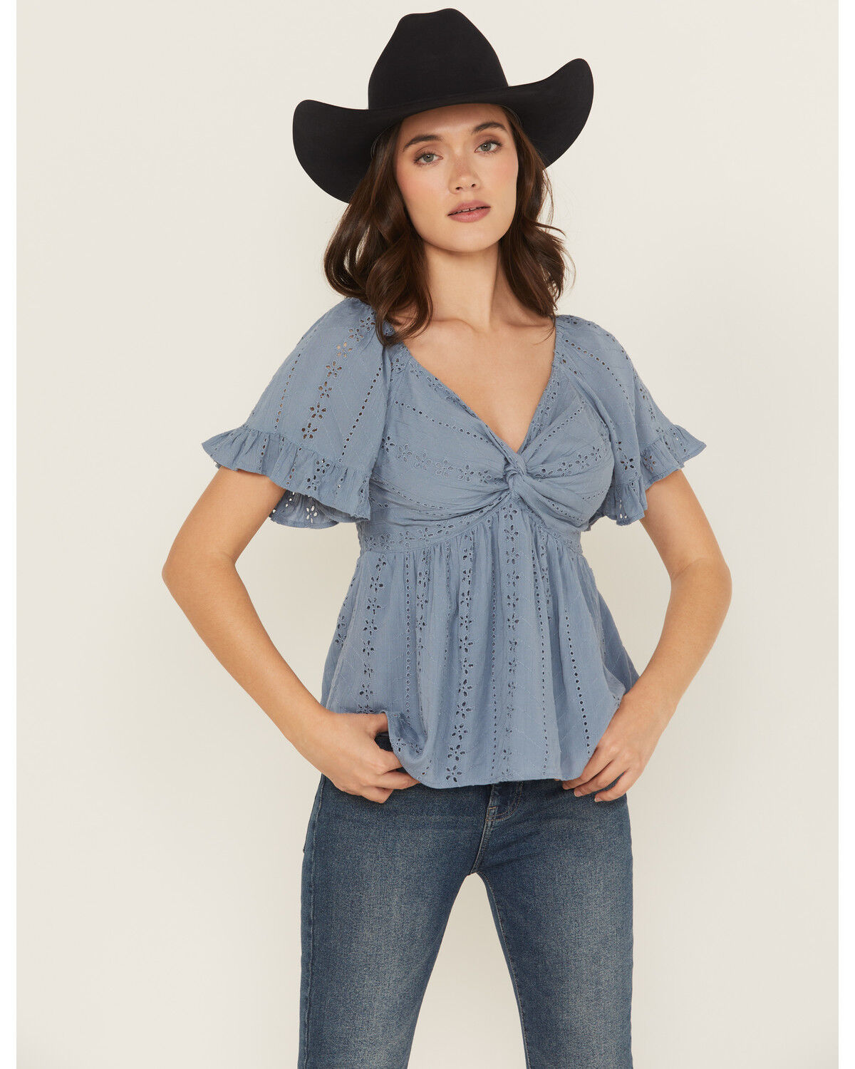 Women's Angie Eyelet Short Puff Sleeve Shirt