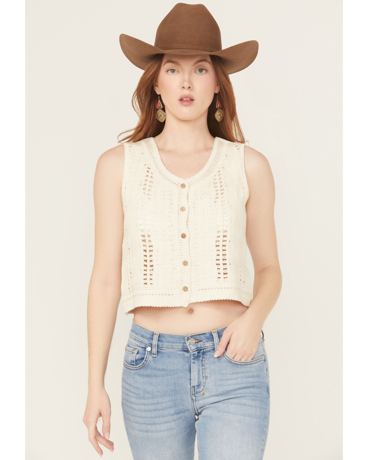 Women's By Together Rory Crochet Button-Down Vest