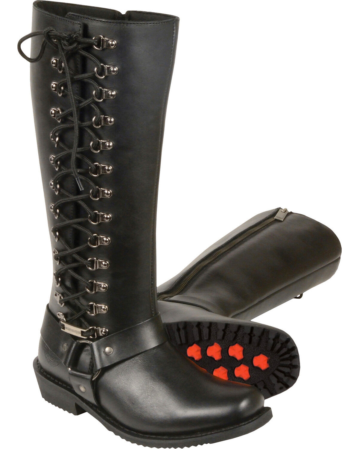 Women's Milwaukee Leather 14" Full Lacing Classic Harness Boots - Squa