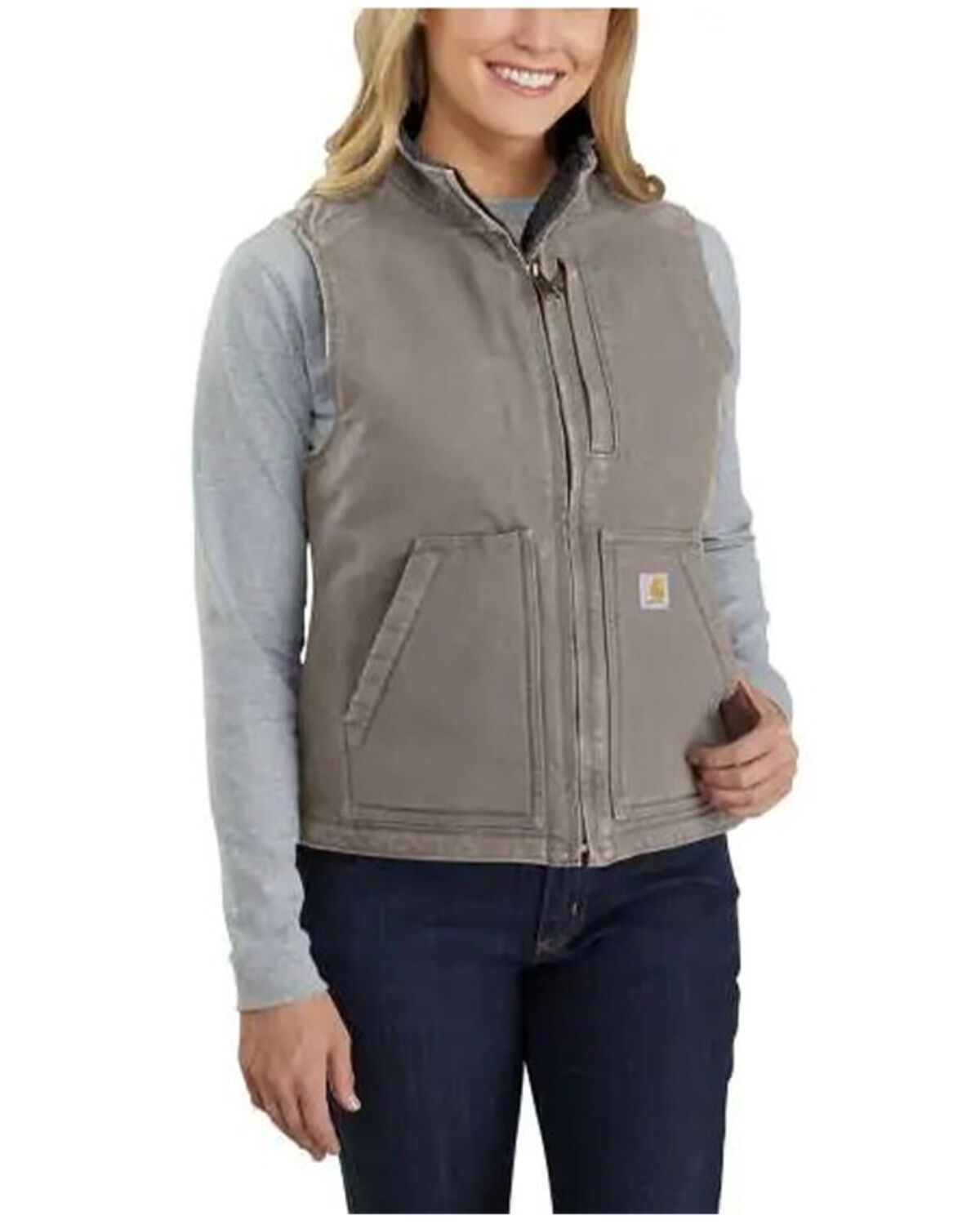 Women's Carhartt Taupe Washed Duck Sherpa Lined Vest - Plus