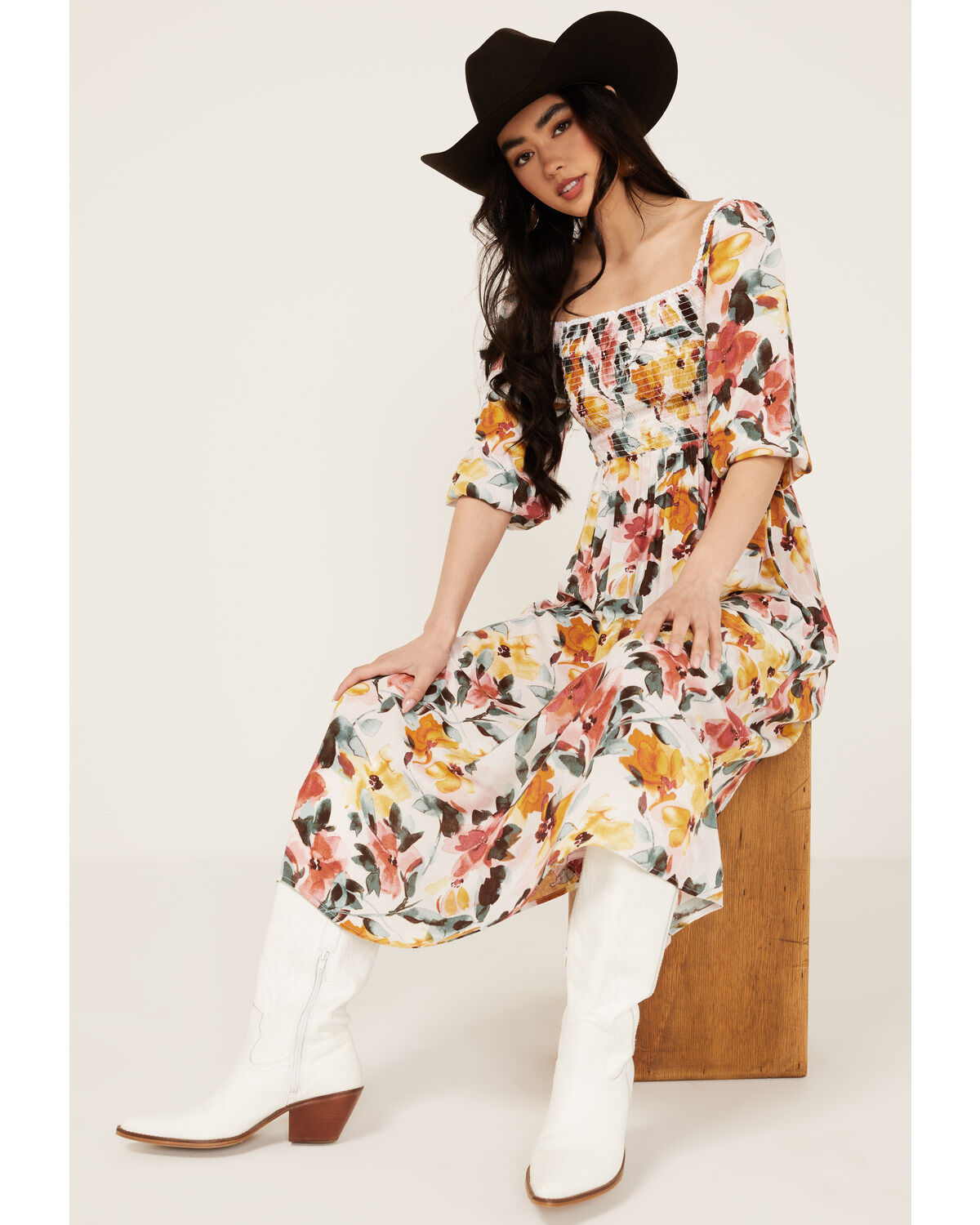 Women's Wild Moss Floral Print Midi Dress