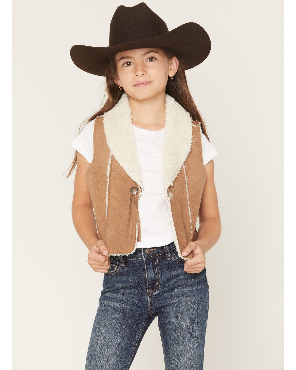 Girls' Shyanne Sherpa Lined Concho Closure Faux Suede Vest