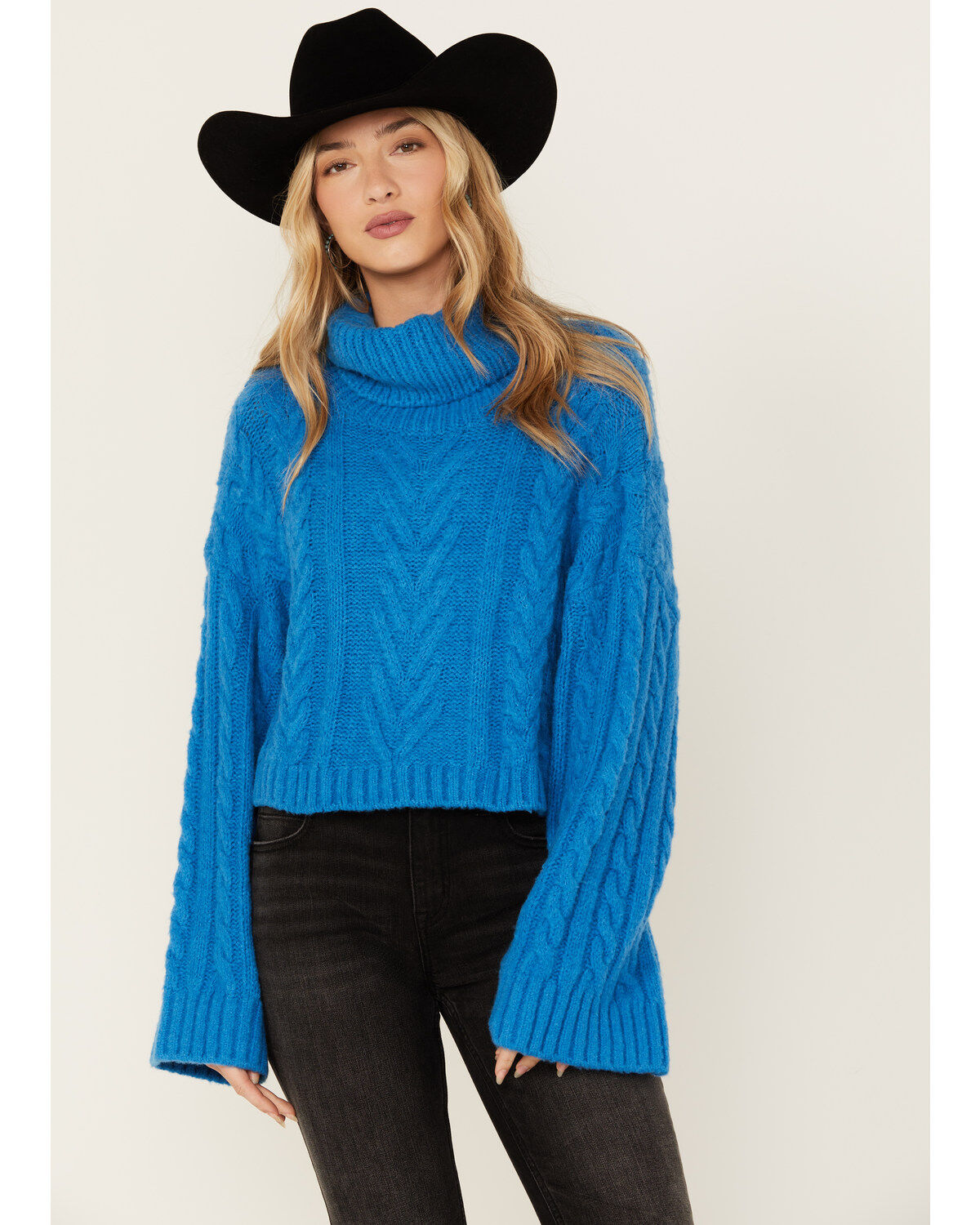Women's Revel Turtleneck Cable Knit Cropped Sweater