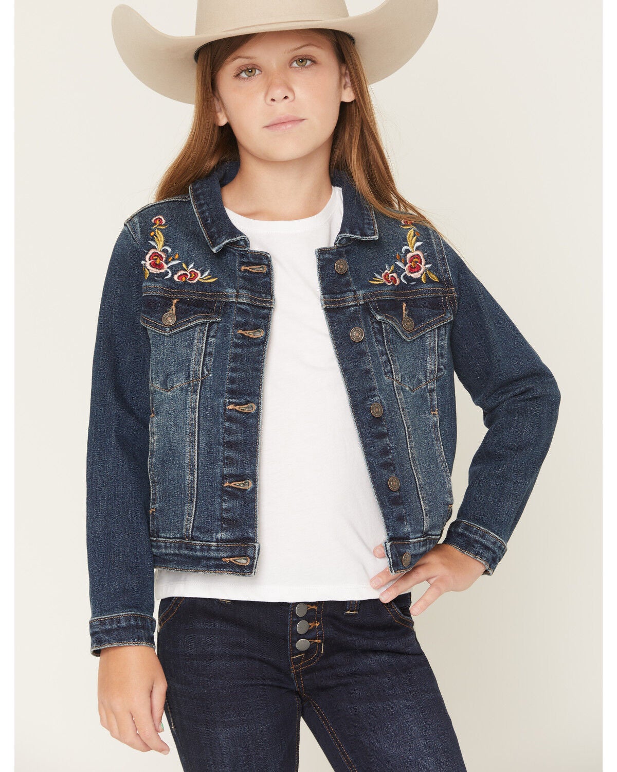 Girls' Shyanne Scout Floral Embroidered Denim Jacket