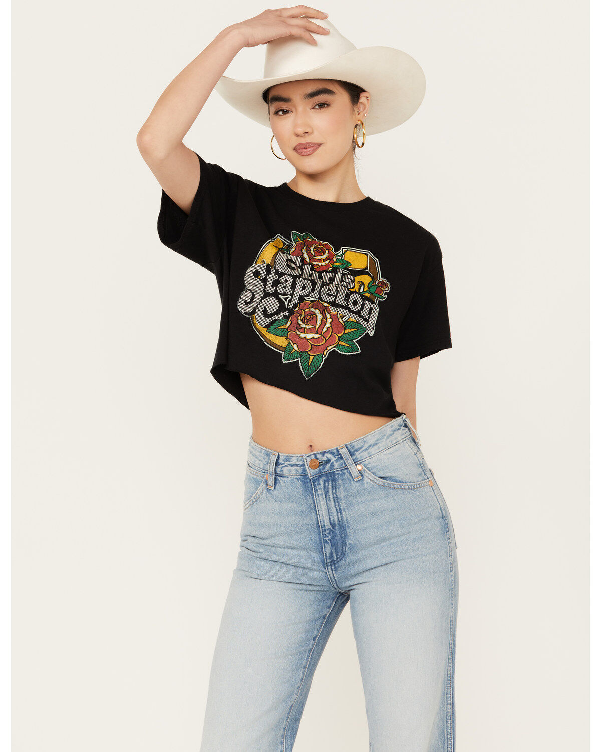 Women's Merch Traffic Chris Stapleton Embellished Short Sleeve Cropped