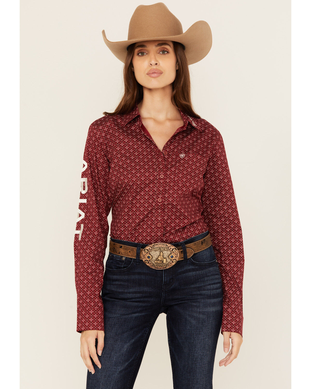 Women's Ariat Team Kirby Geo Print Long Sleeve Button-Down Stretch Wes