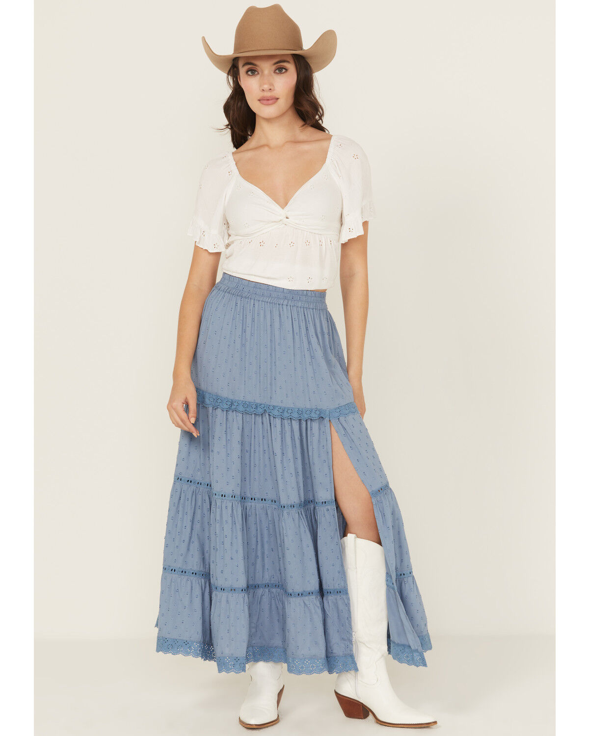 Women's Angie Crochet Trim Tiered Skirt