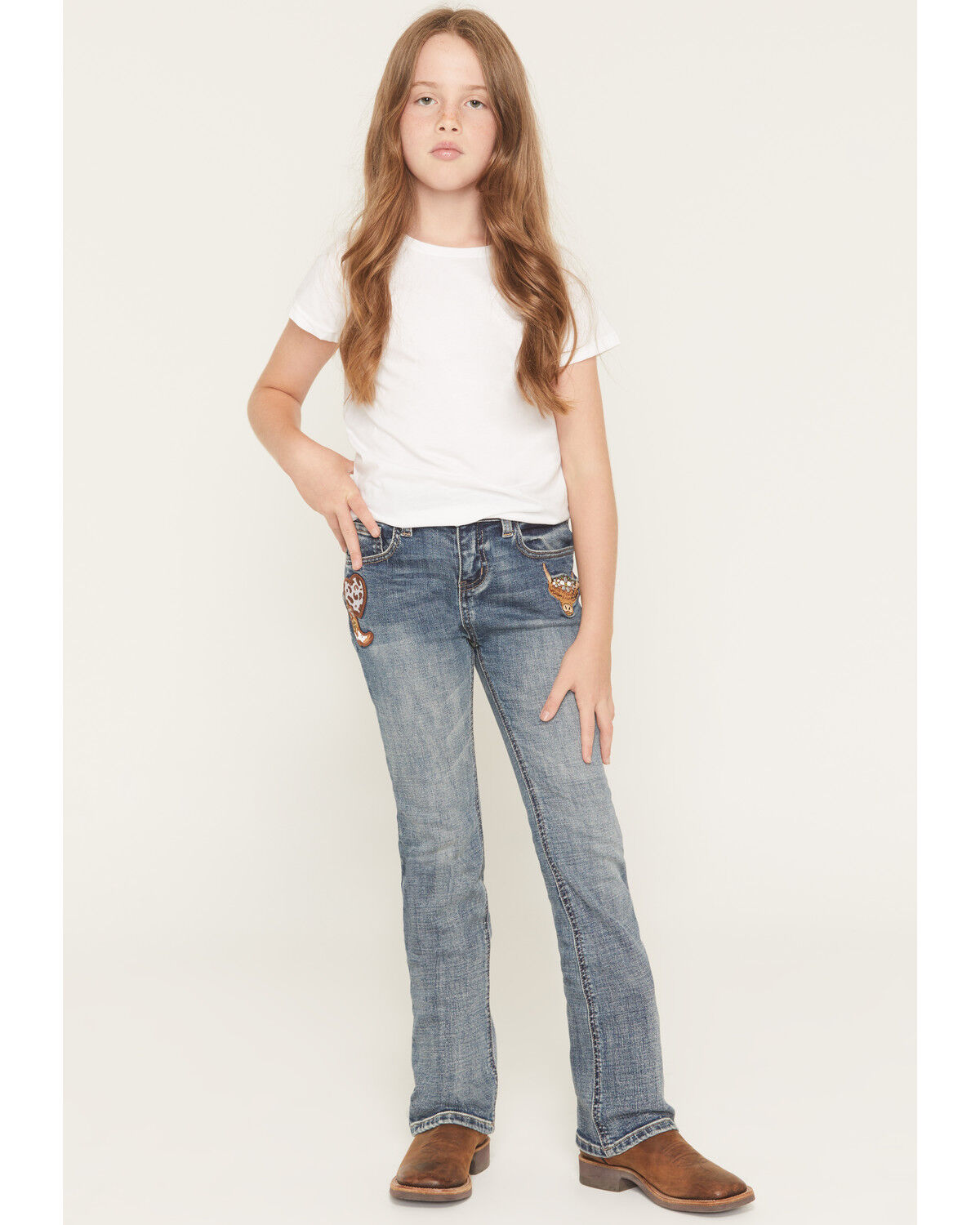 Girls' Shyanne Cass Patchwork Mid Rise Bootcut Stretch Denim Jeans
