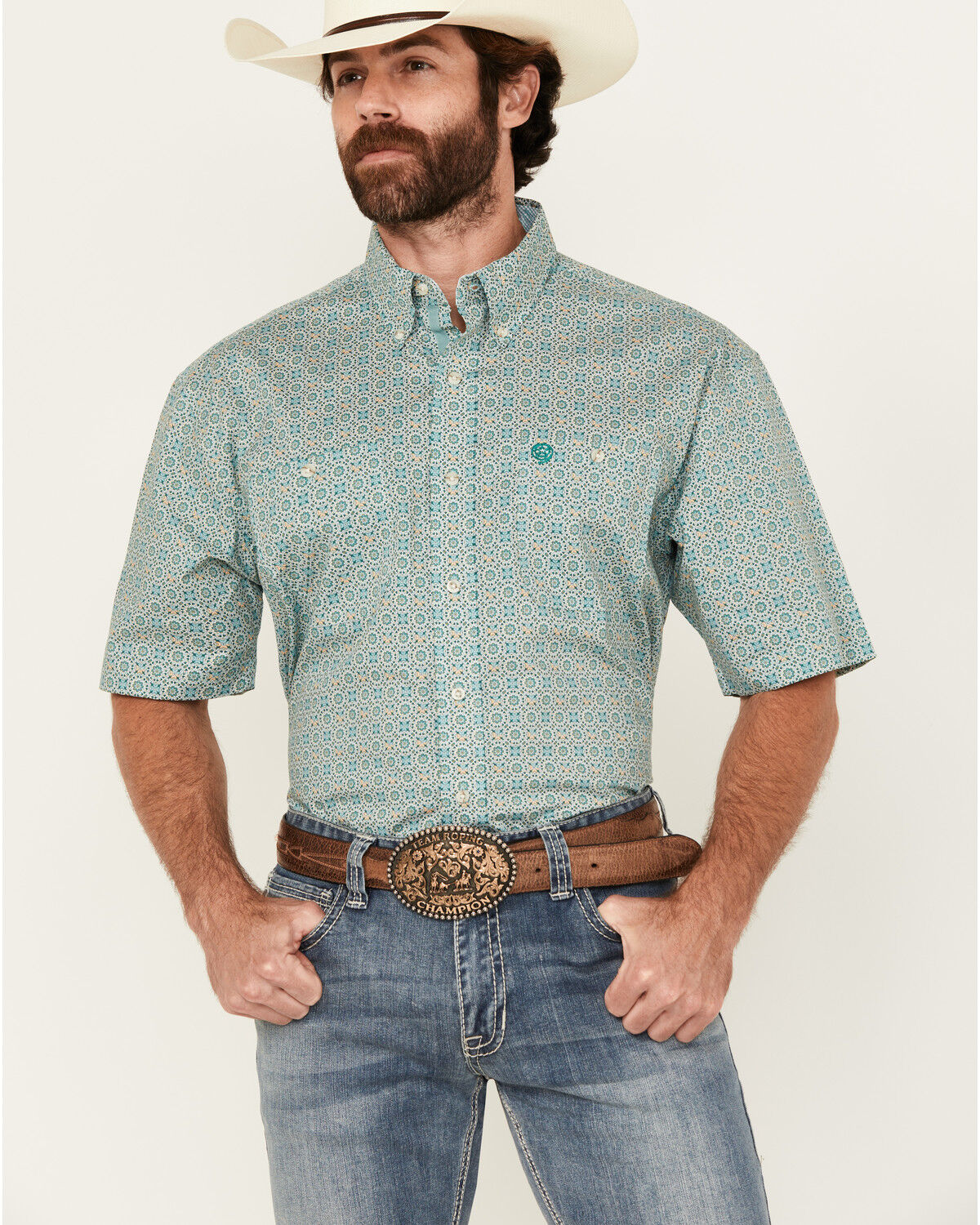 Men's Wrangler George Strait by Geo Print Short Sleeve Button-Down Str