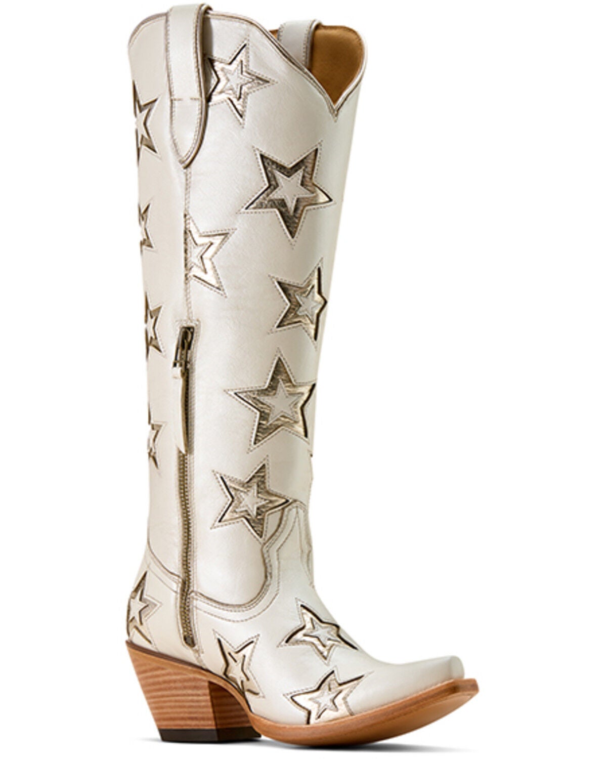 Ariat Casanova Star 16" Tall Western Cowgirl Boots for Women in Ivory Metallic White, Snip Toe, Size 5.5 M