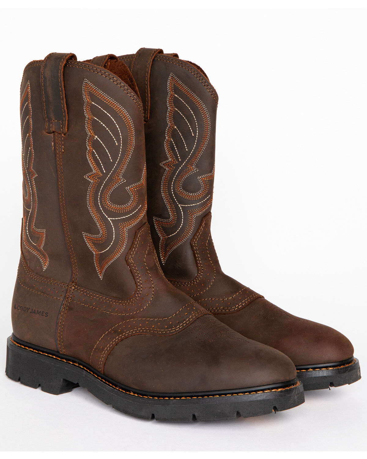 Men's Cody James Mustang Western Pull-On Work Boots - Soft Toe
