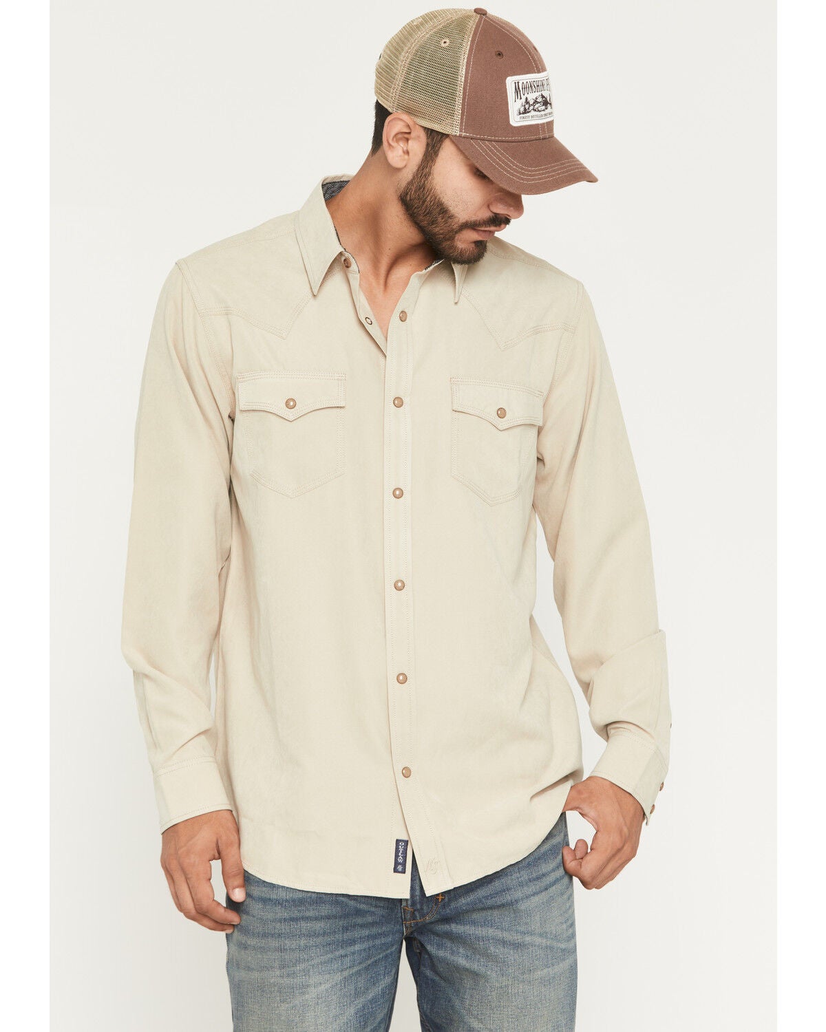 Men's Moonshine Spirit Side Stage Solid Suede Long Sleeve Snap Wester