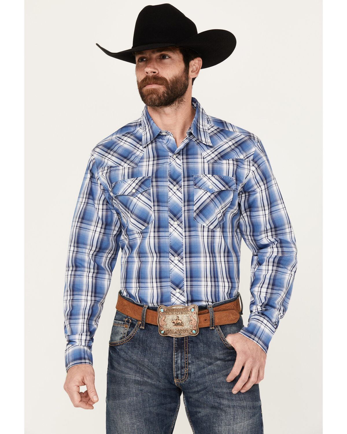 Men's Wrangler Plaid Print Long Sleeve Snap Western Shirt