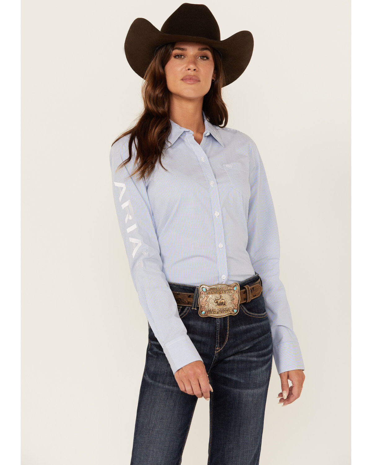 Women's Ariat Striped Team Kirby Long Sleeve Button-Down Stretch Weste