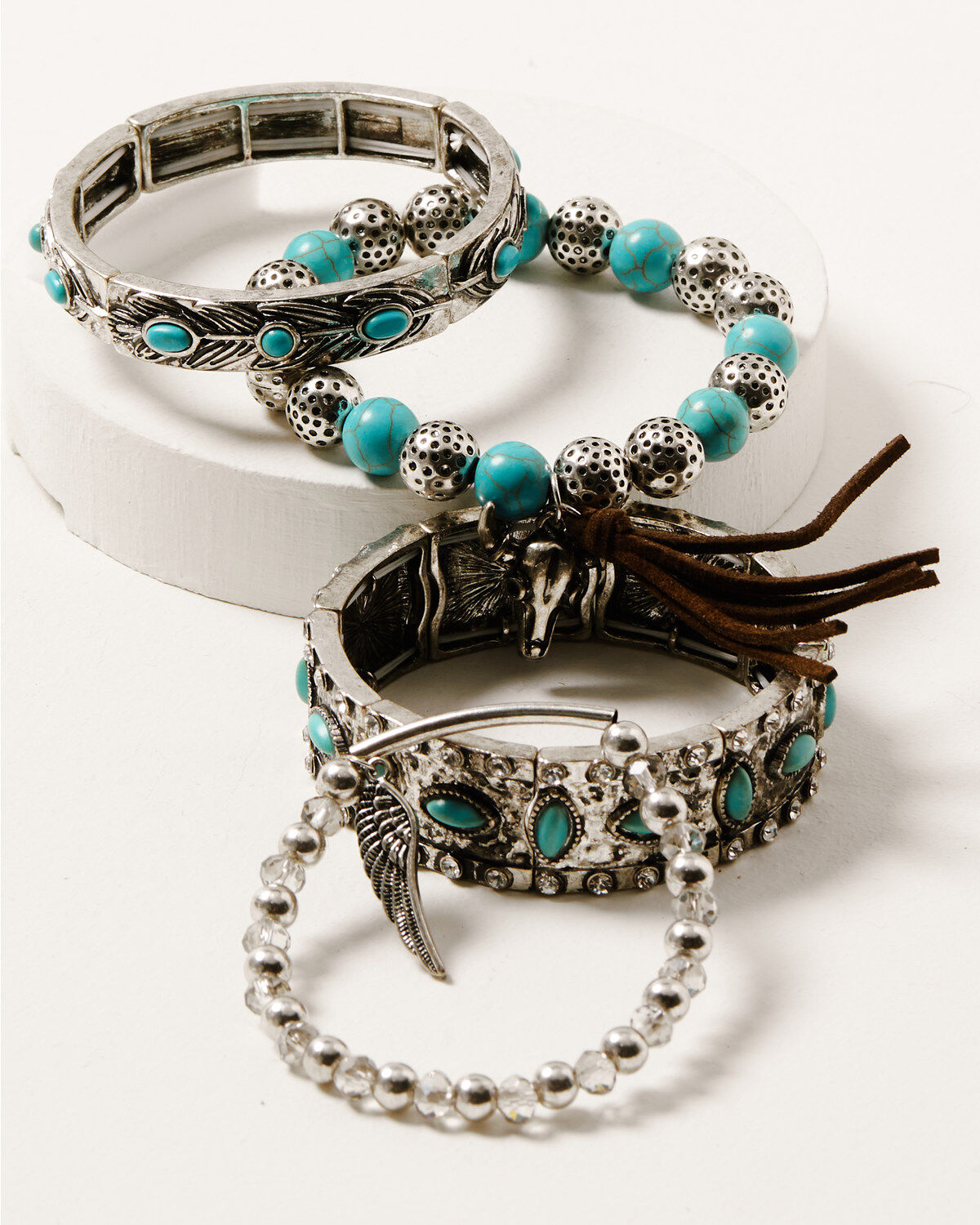 Women's Shyanne 4-piece Silver Longhorn & Turquoise Beaded Bracelet Se