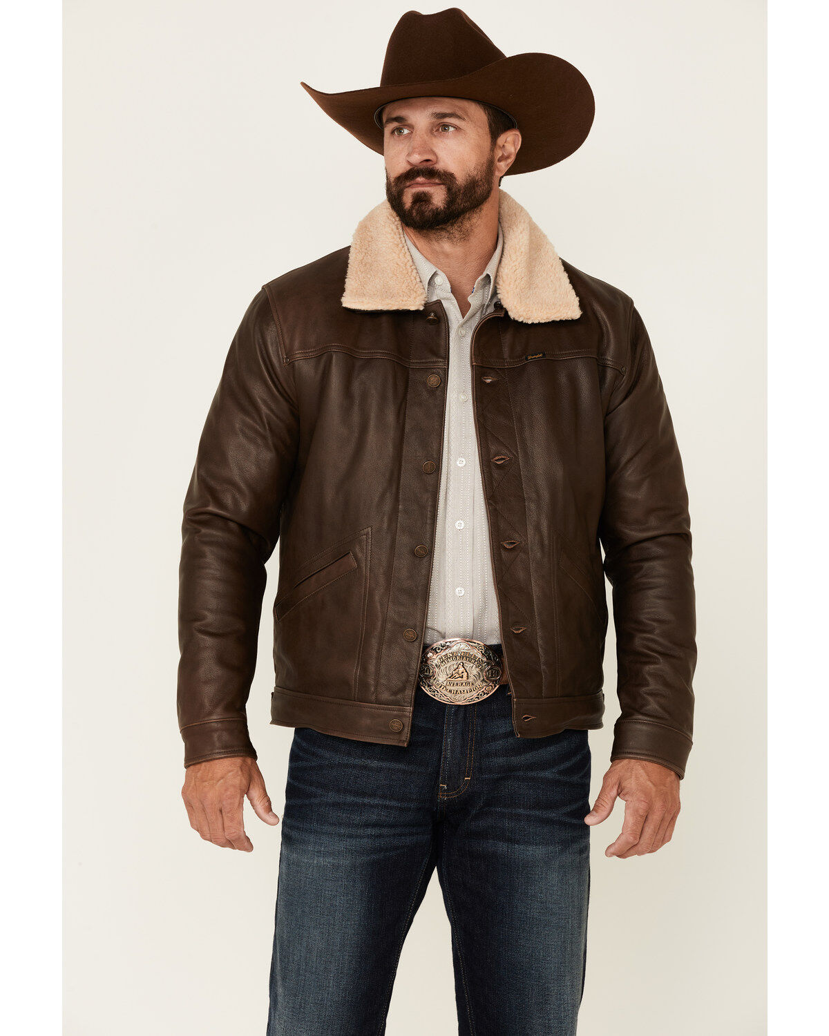 Men's Wrangler Vintage Sherpa Lined Leather Jacket