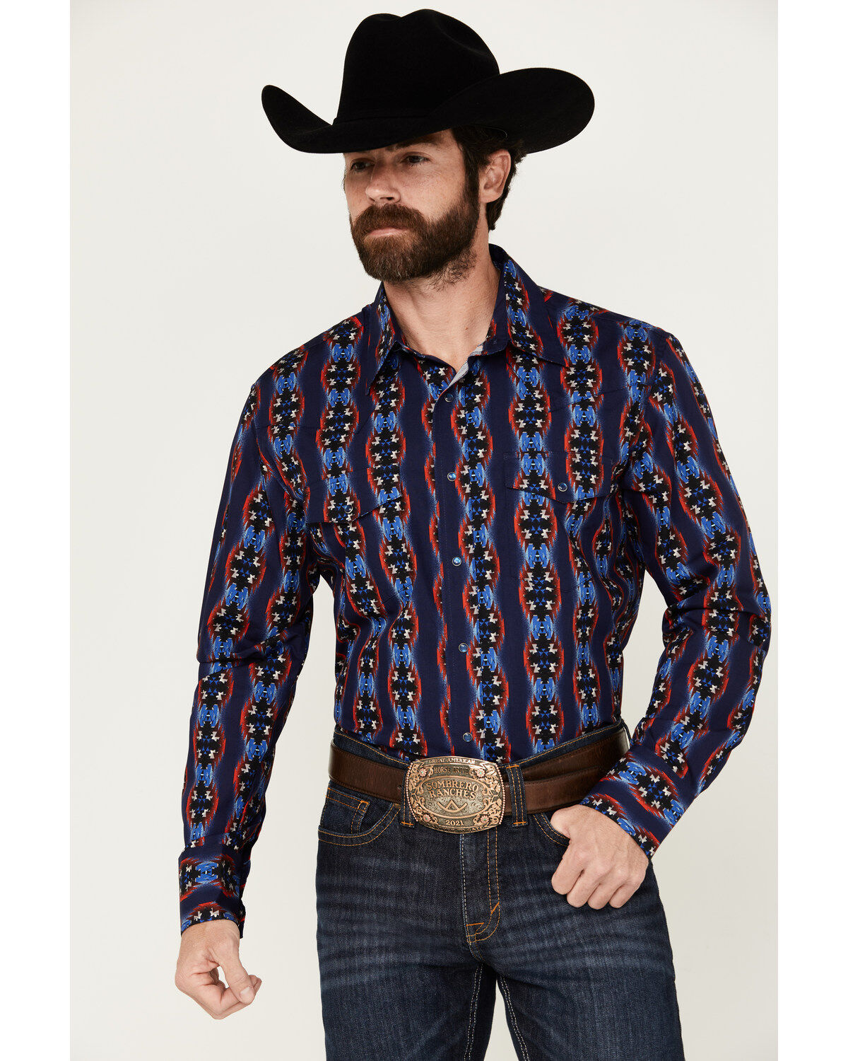 Men's Wrangler Southwestern Print Long Sleeve Snap Western Shirt