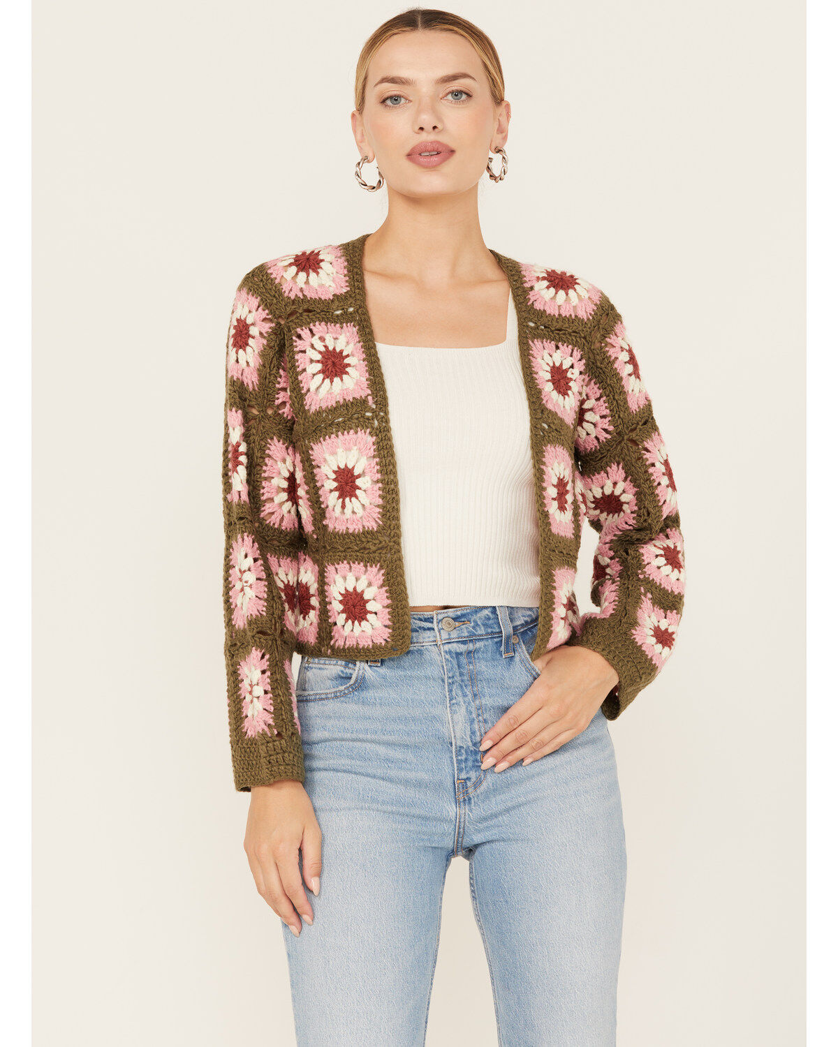 Women's Sadie & Sage Whoopsie Daisy Crochet Cropped Cardigan