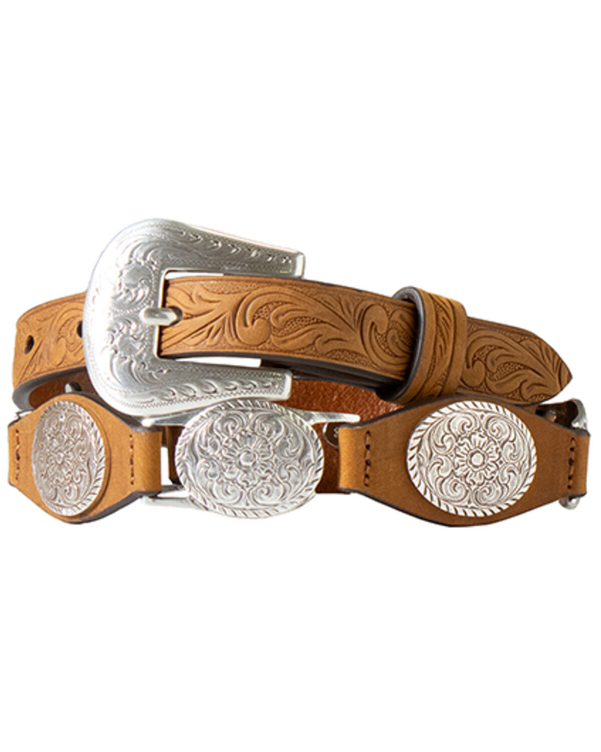 Girls' M & F Western Tooled Concho Leather Belt