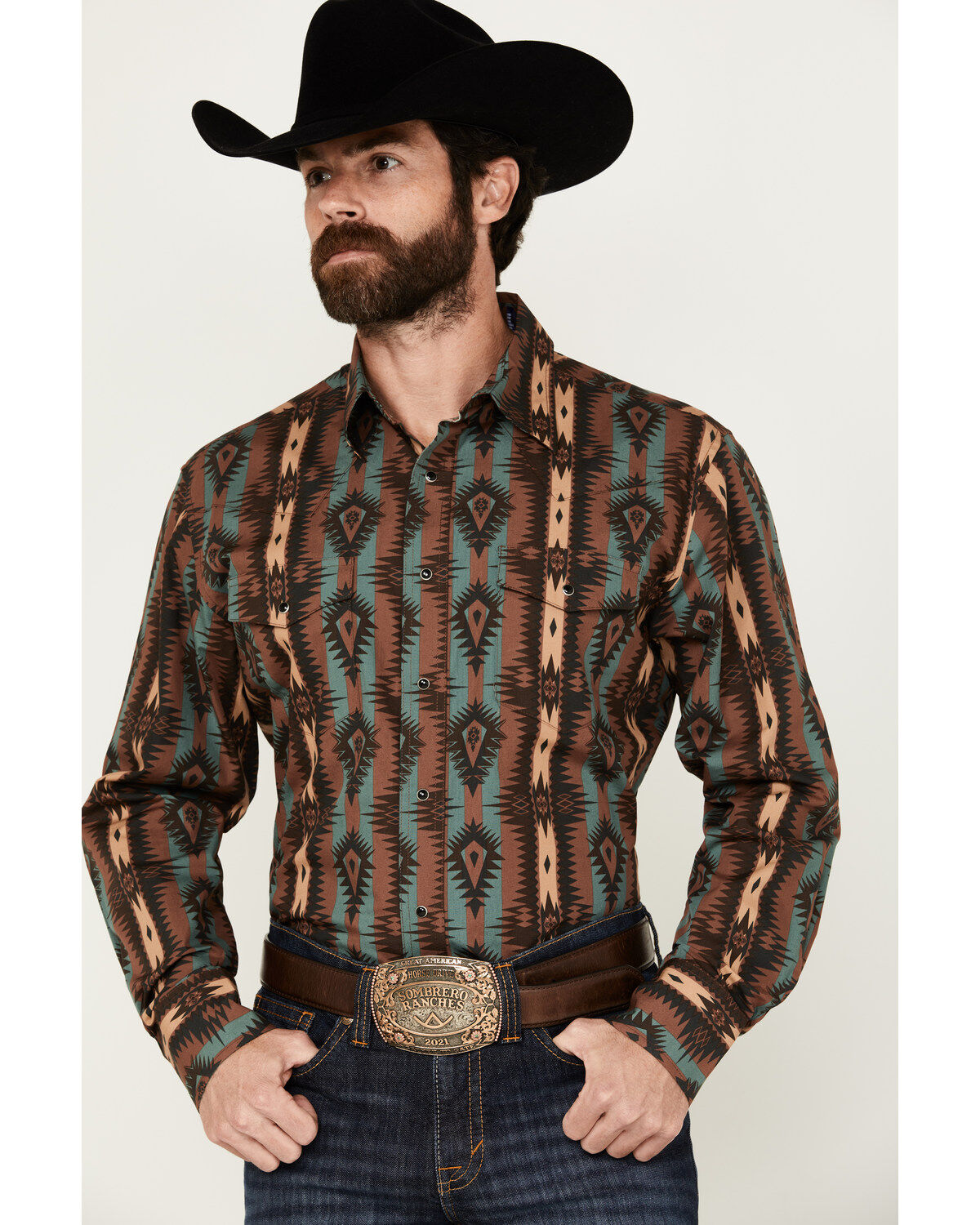 Men's Wrangler Southwestern Print Long Sleeve Snap Western Shirt
