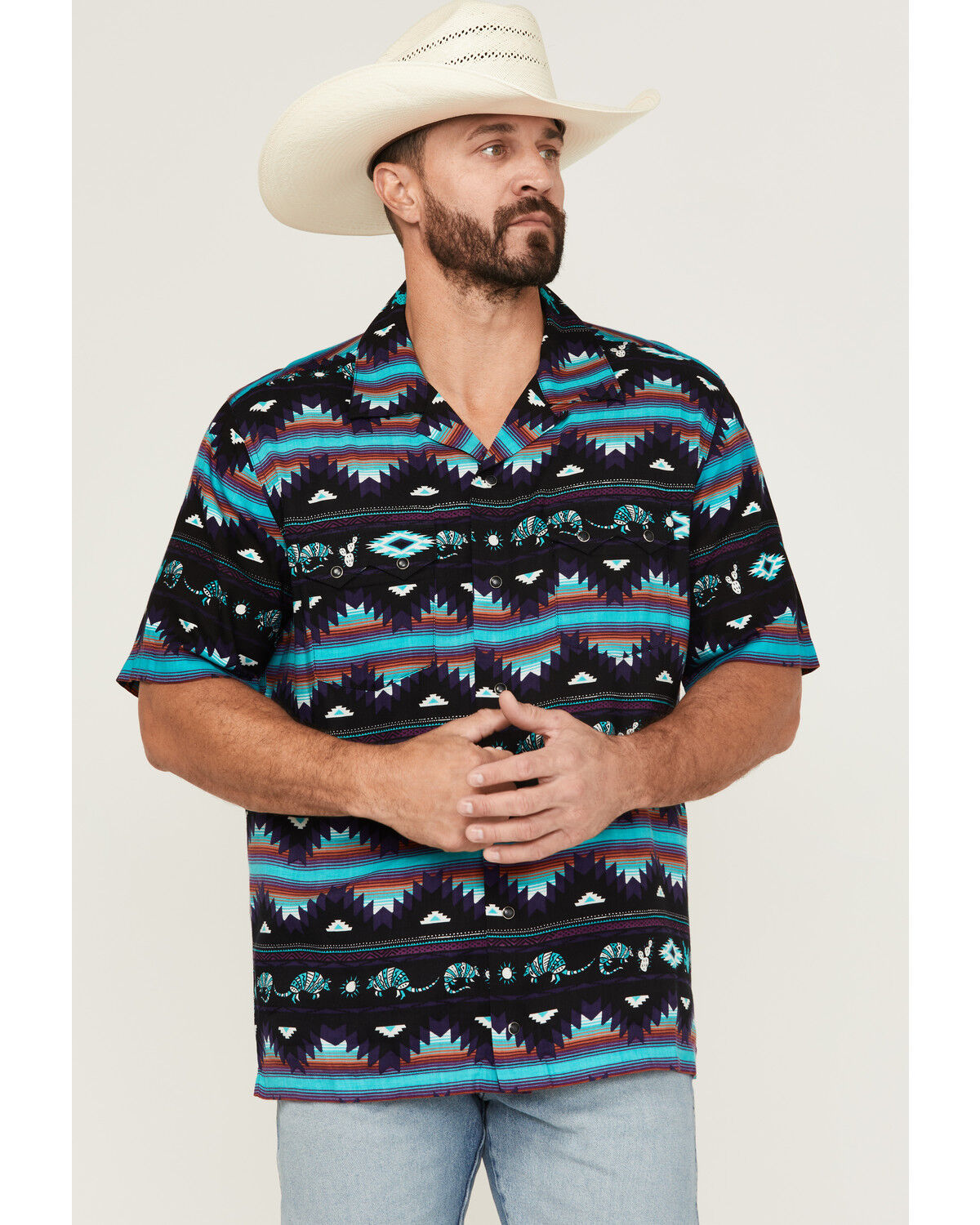 Men's Wrangler Southwestern Striped Short Sleeve Snap Western Shirt