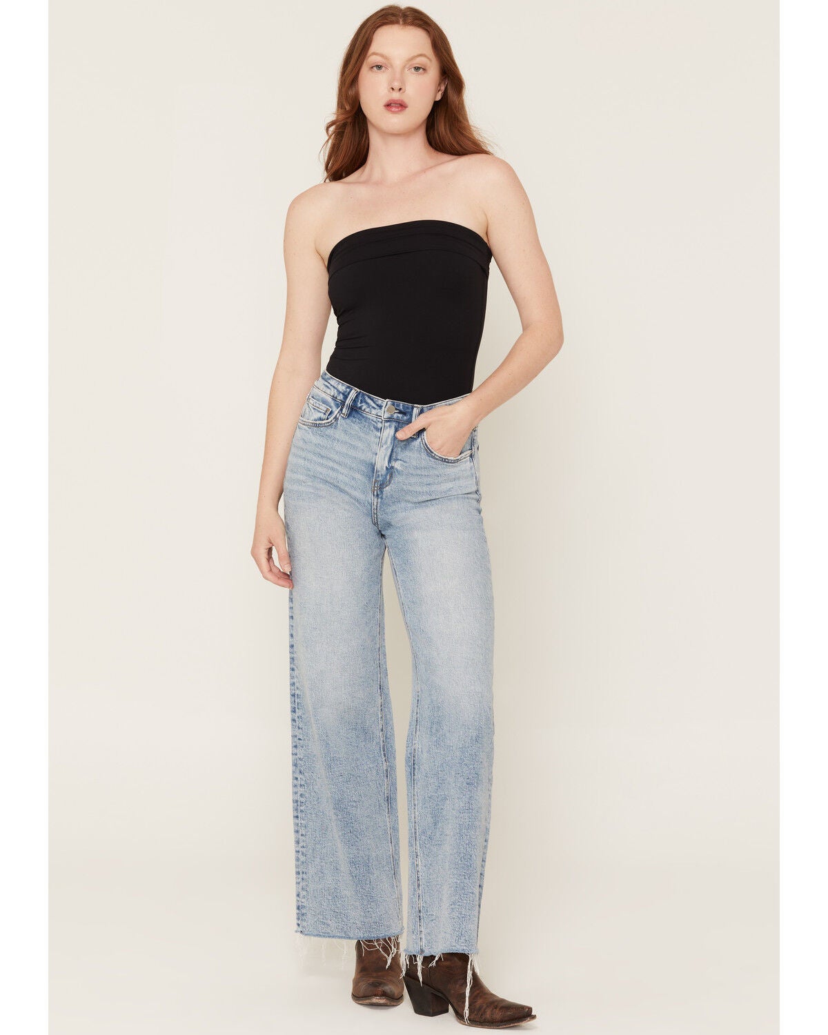 Women's Flying Monkey Medium Wash High Rise Wide Leg Stretch Denim Jea