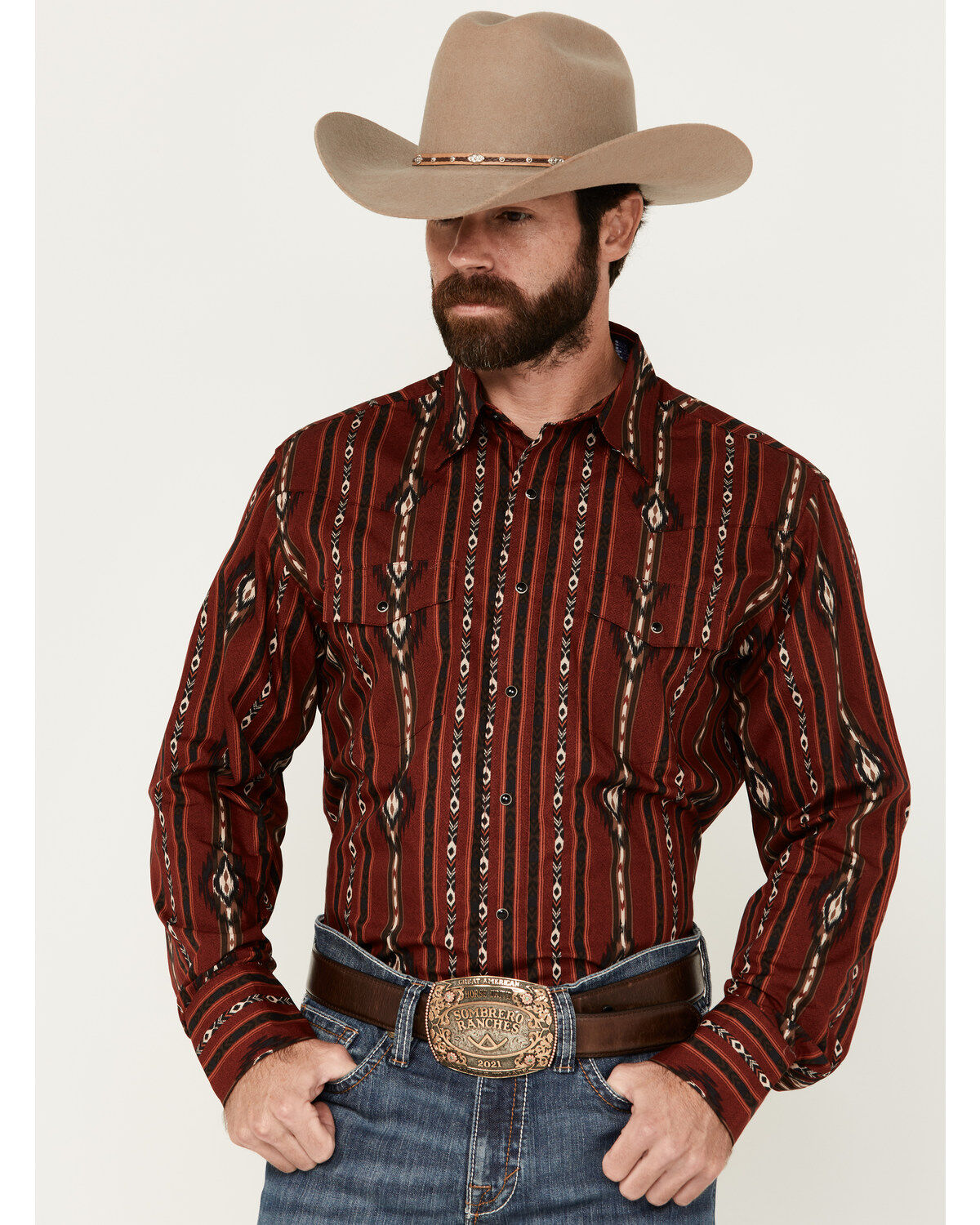 Men's Wrangler Southwestern Print Long Sleeve Snap Western Shirt