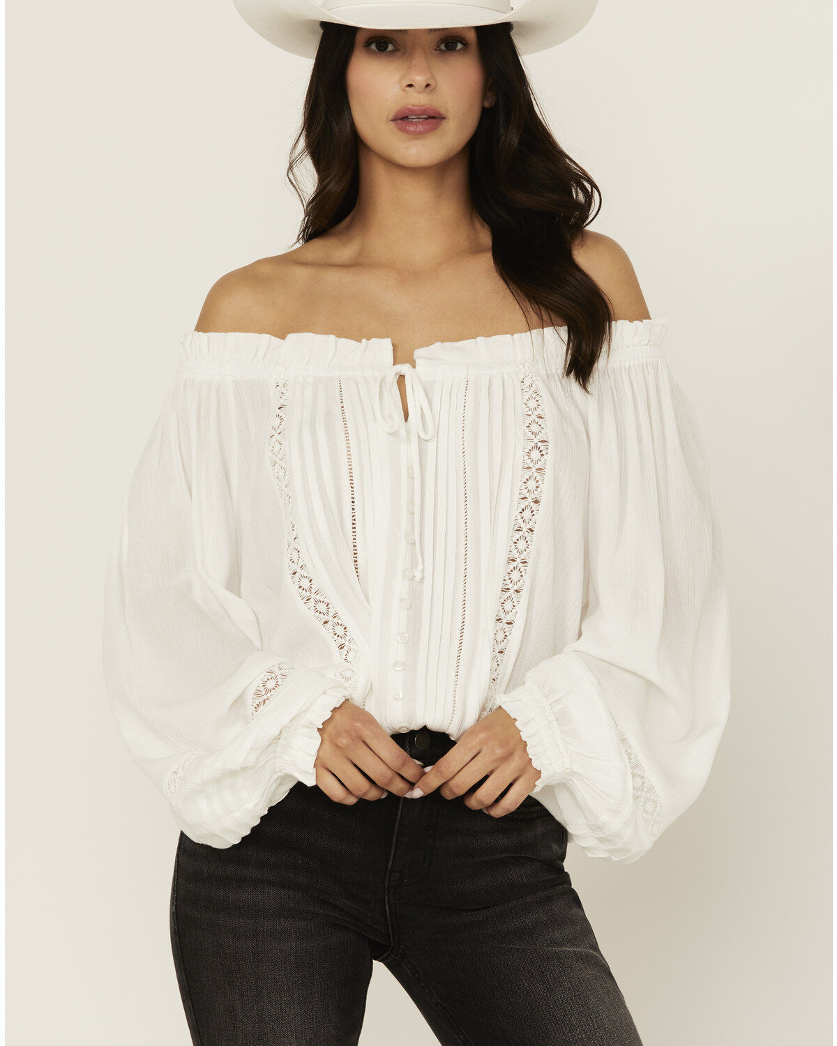 Women's Wild Moss Lace Detail Peasant Top