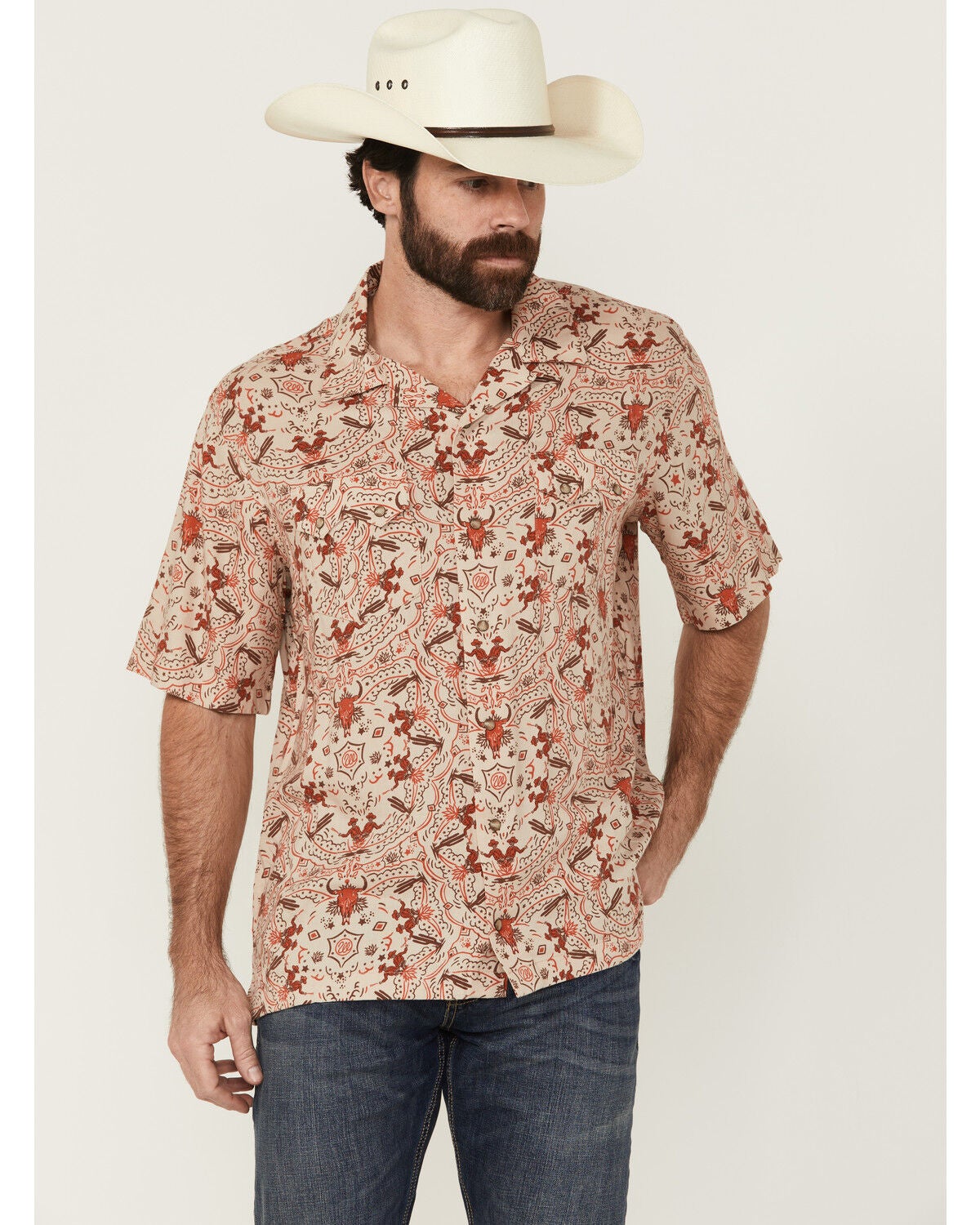 Men's Wrangler Coastal Cowboy Print Short Sleeve Snap Western Shirt