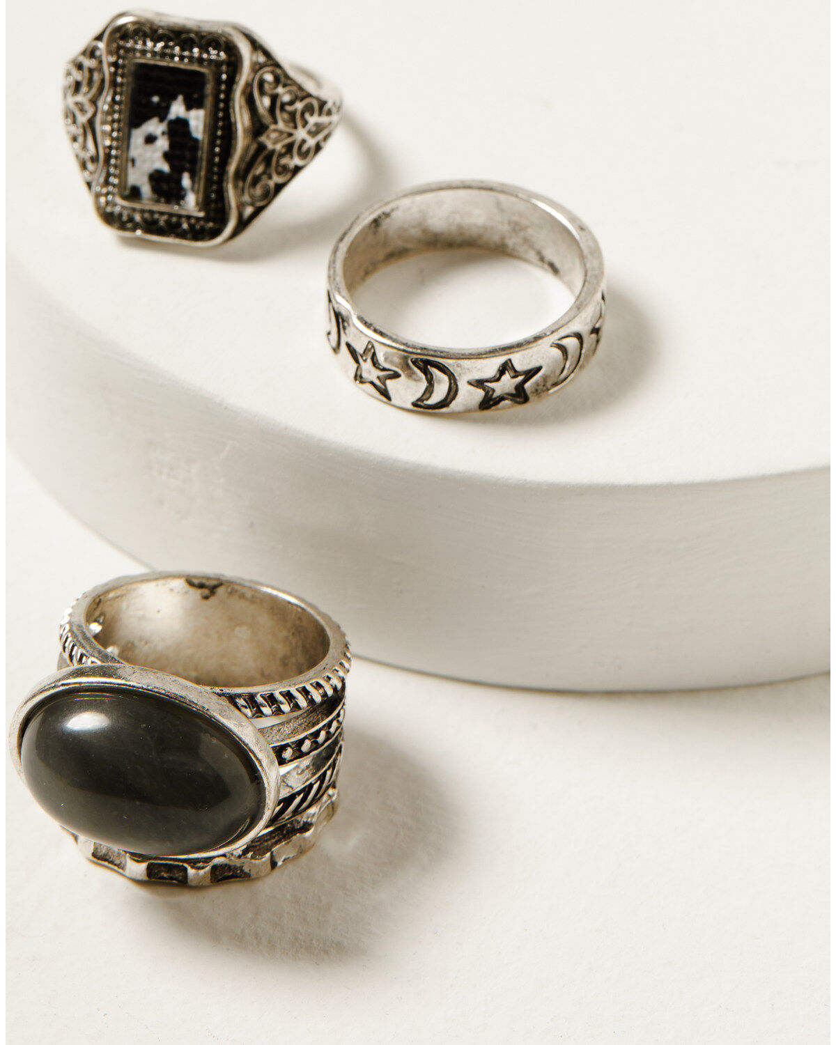 Women's Shyanne Cow Print and Labradorite Ring Set - 3 Piece