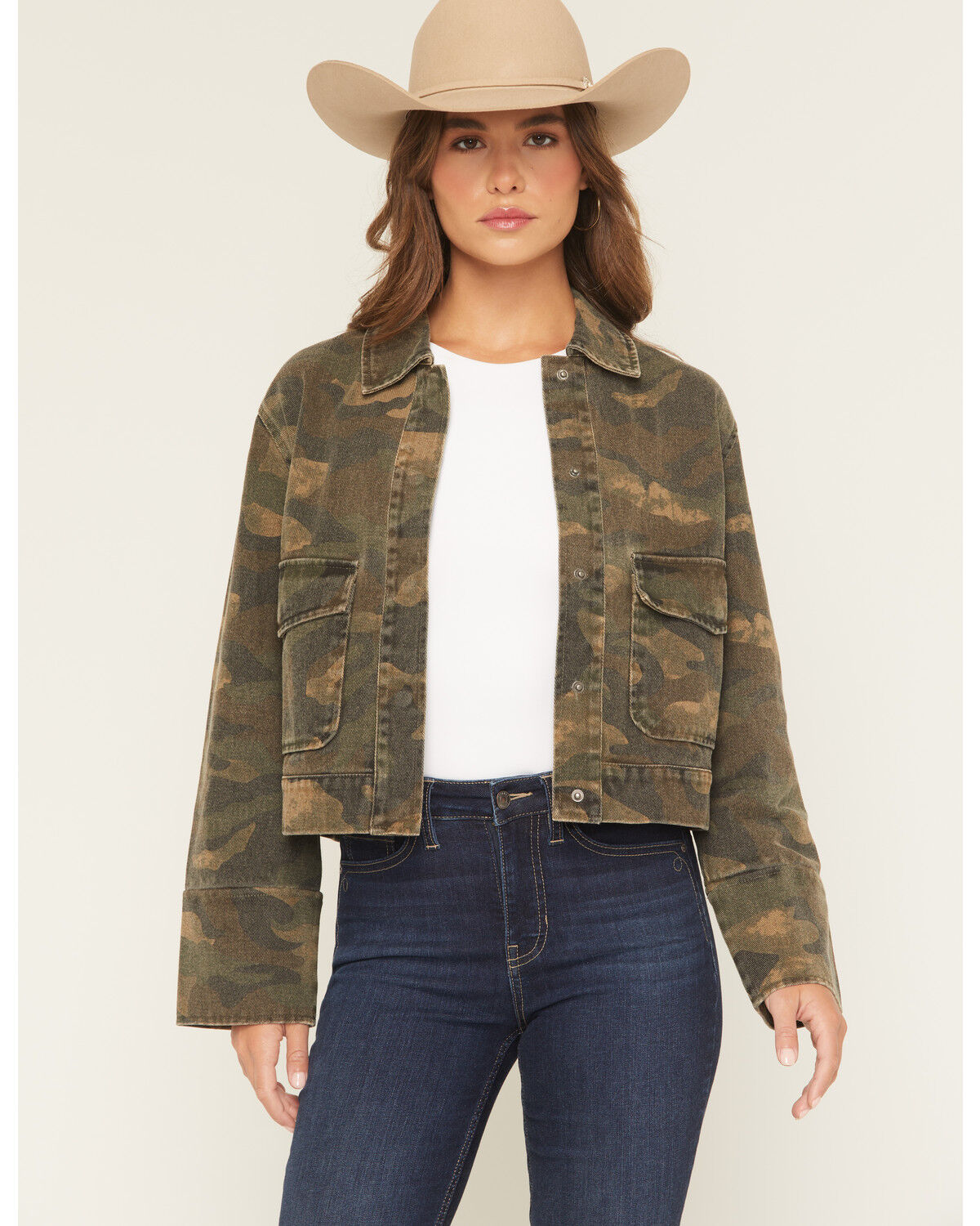 Women's Ashley Camo Print Denim Shacket