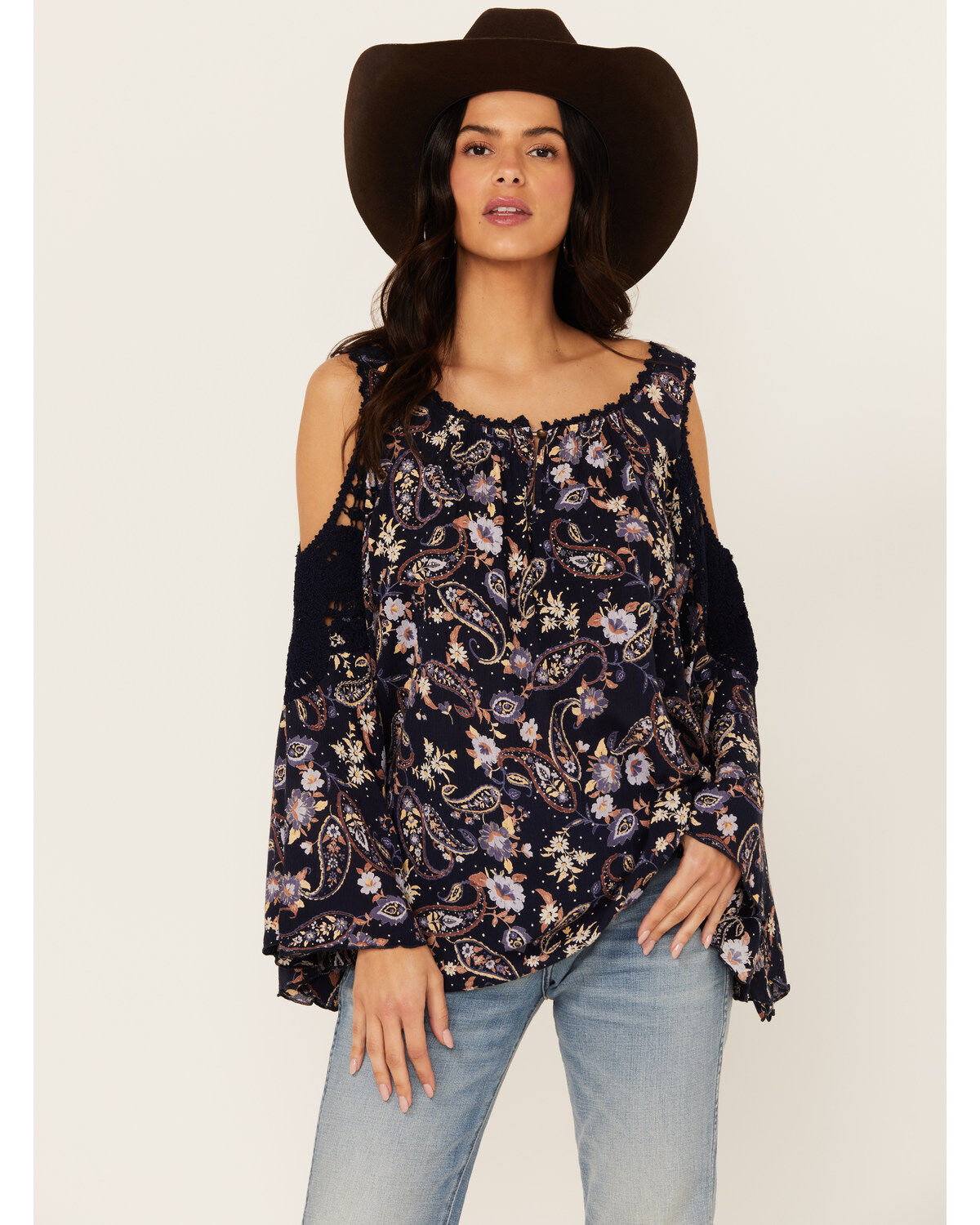 Women's Bila Floral Print Long Sleeve Cold Shoulder Shirt