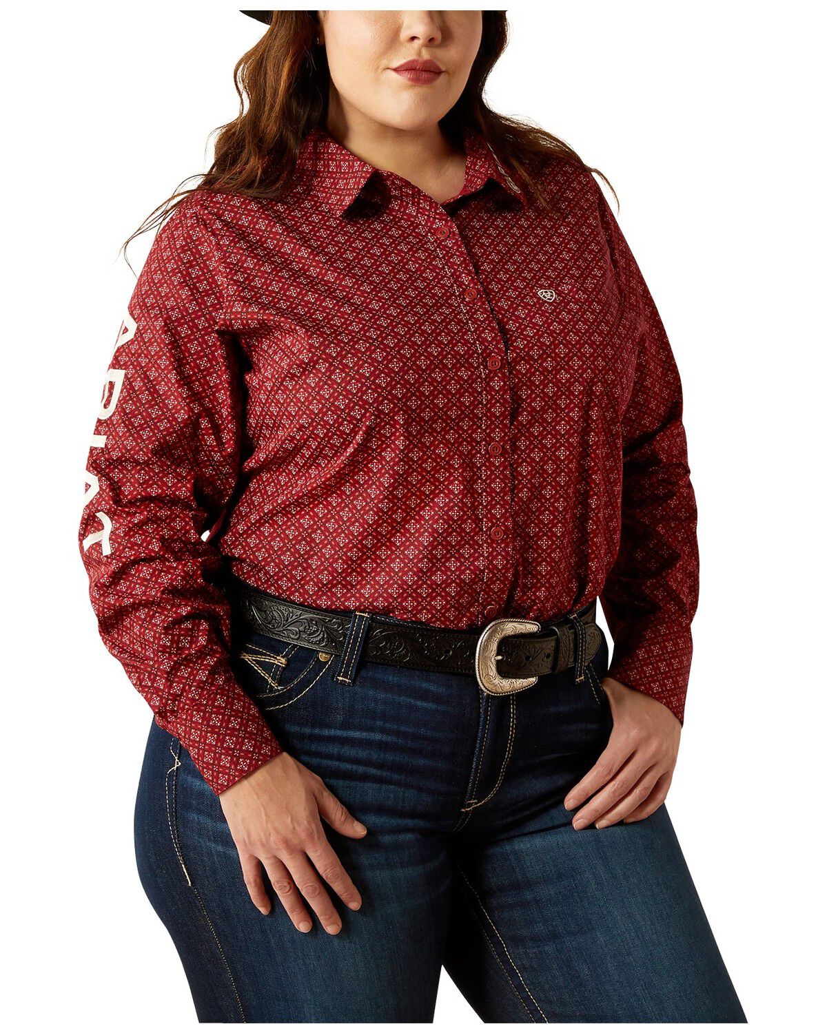 Women's Ariat Team Kirby Geo Print Long Sleeve Button-Down Stretch Wes