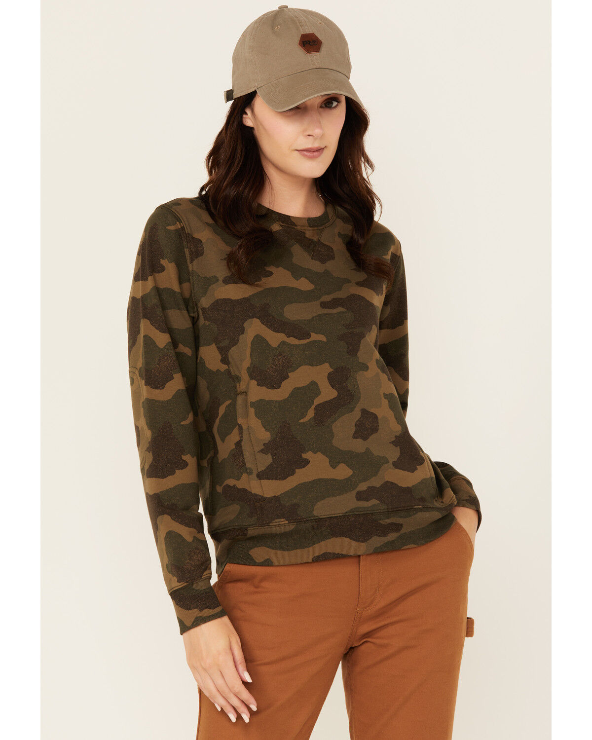 Women's Lucky Brand Workwear Camo Print French Terry Crew Neck Sweatsh