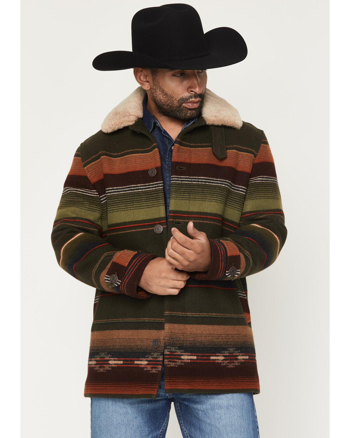 Men's Pendleton Dayton Serape Striped Shearling Collar Button-Down Woo