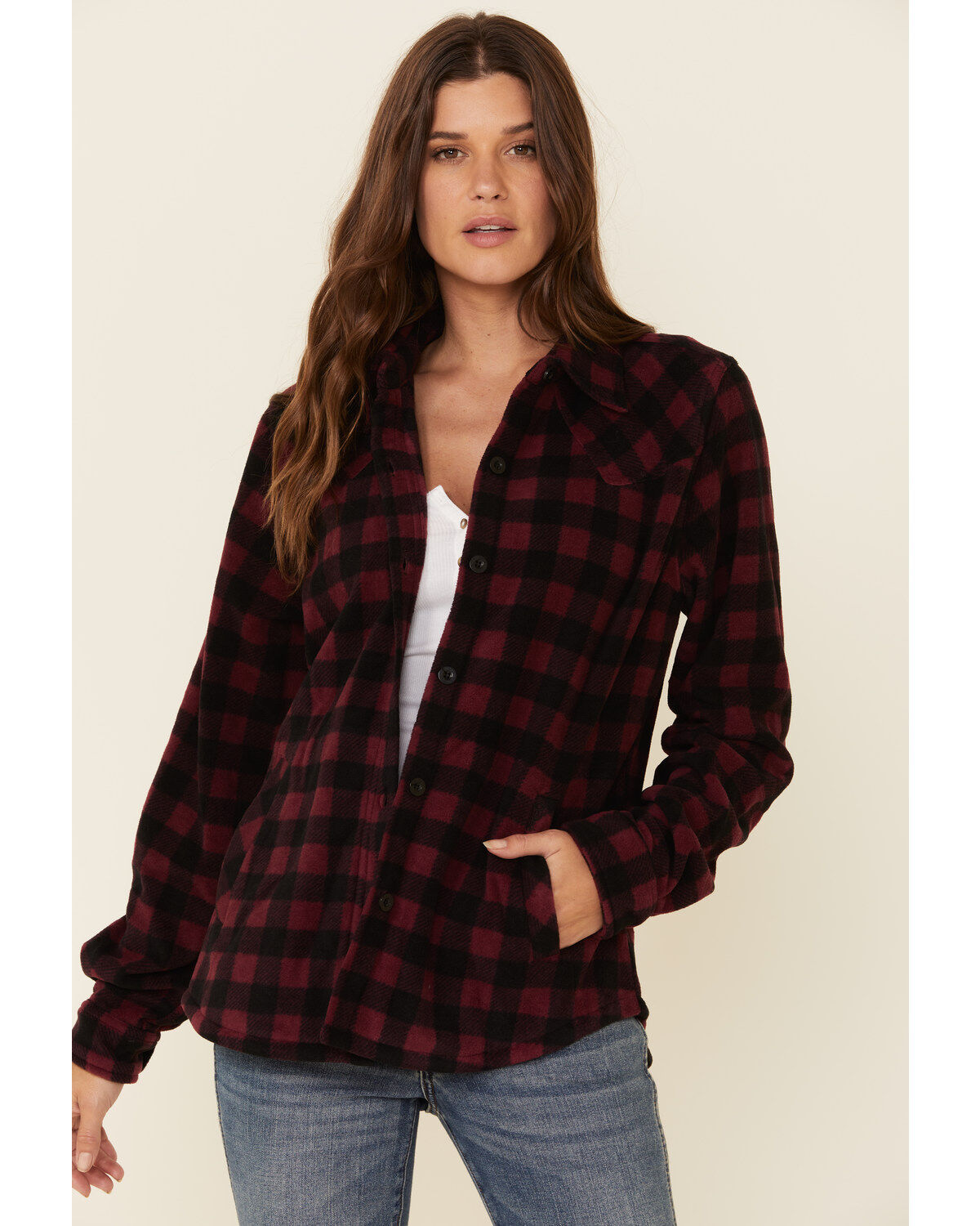 Women's Outback Trading Co Plaid Print Long Sleeve Fleece Shacket