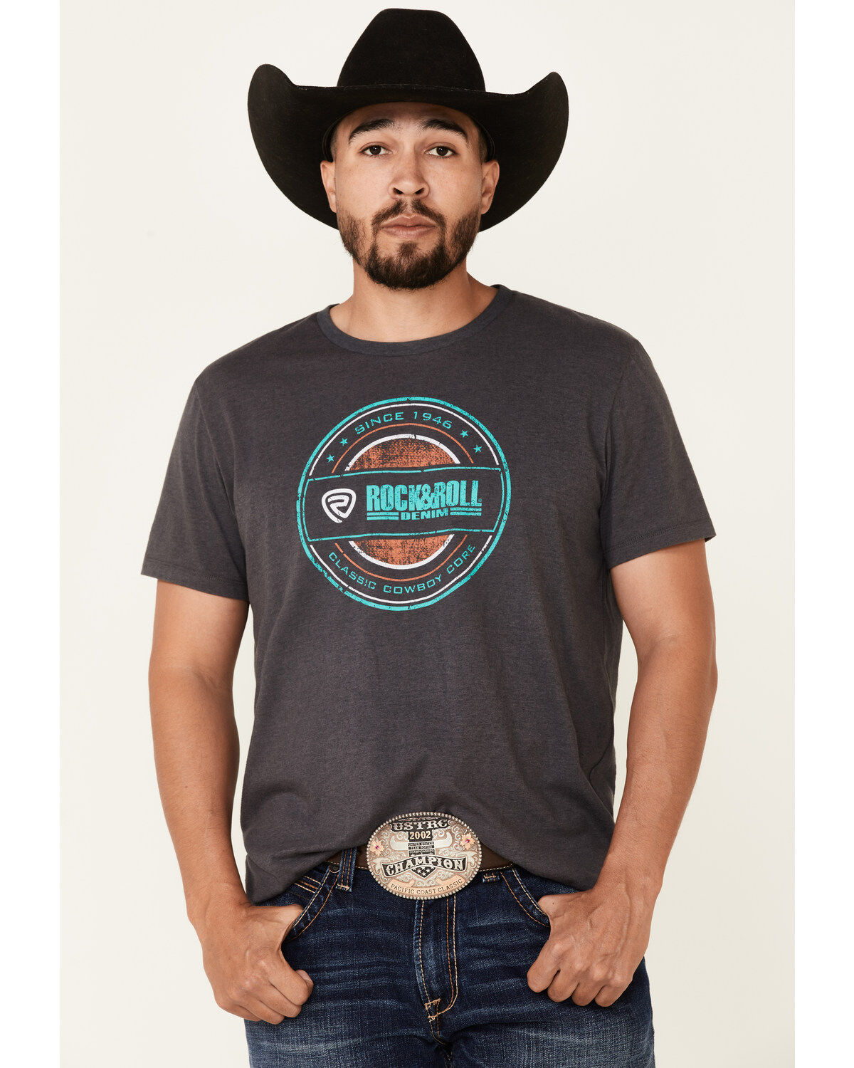 Men's Rock & Roll Denim Charcoal Circle Graphic Short Sleeve T-Shirt