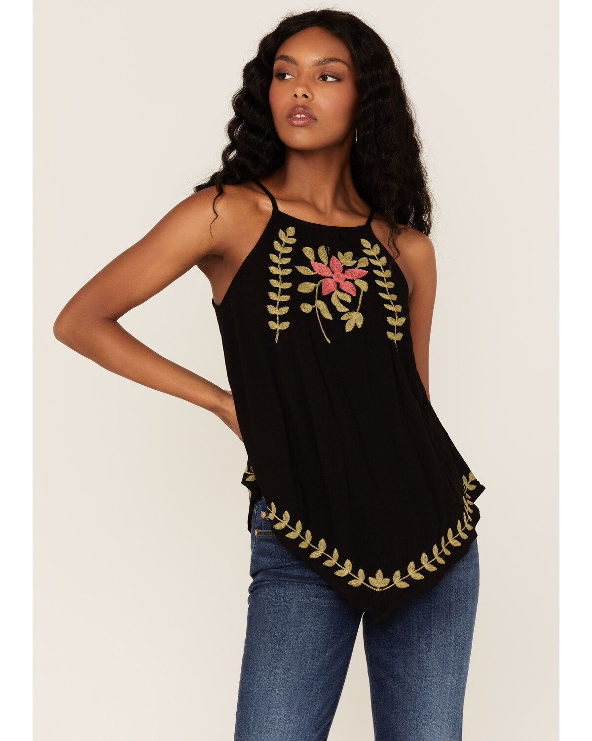 Women's Band of the Free Instant Karma Embroidered Floral Tank Top