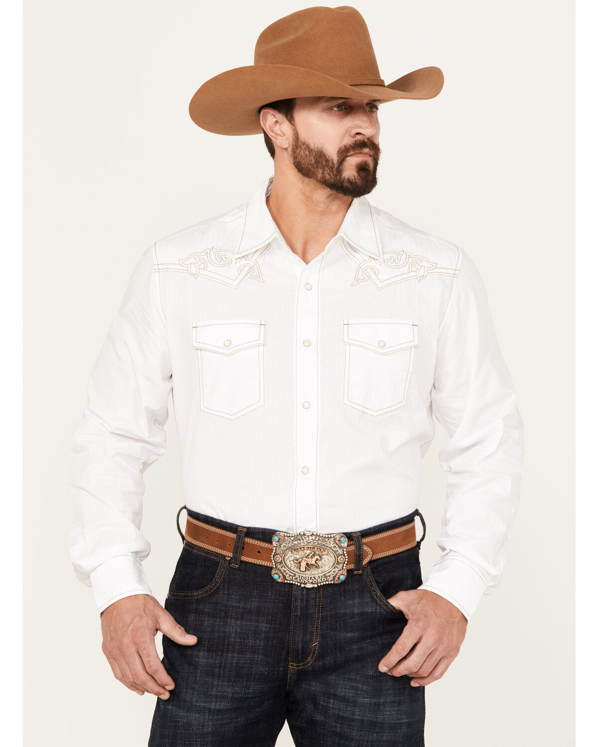 Men's Wrangler Rock 47 by Embroidered Long Sleeve Snap Western Shirt