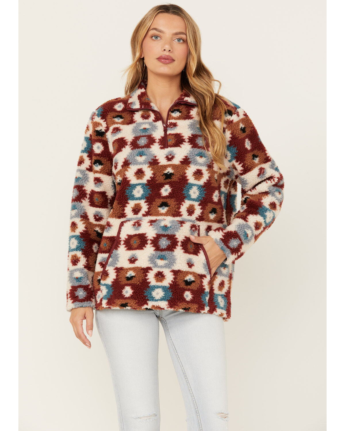 Women's Cotton & Rye Southwestern Print Sherpa Half Zip Pullover