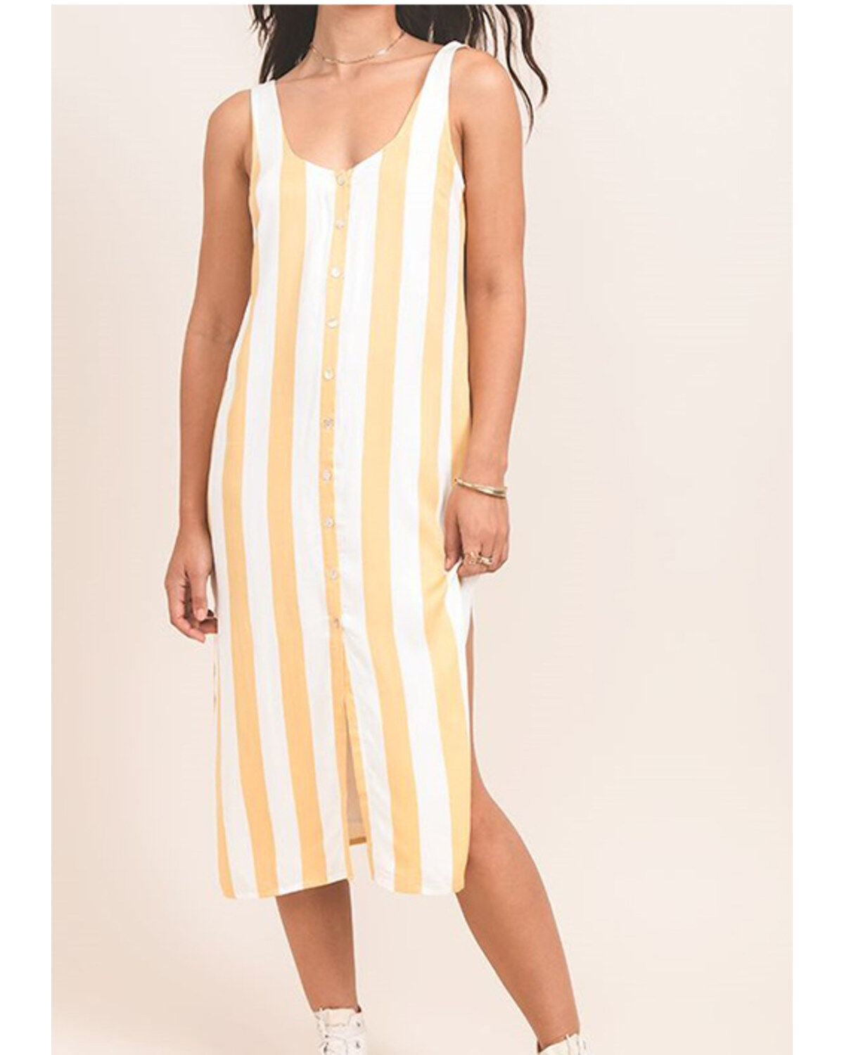 Women's Others Follow Mustard Stripe Button Foxtrot Midi Dress