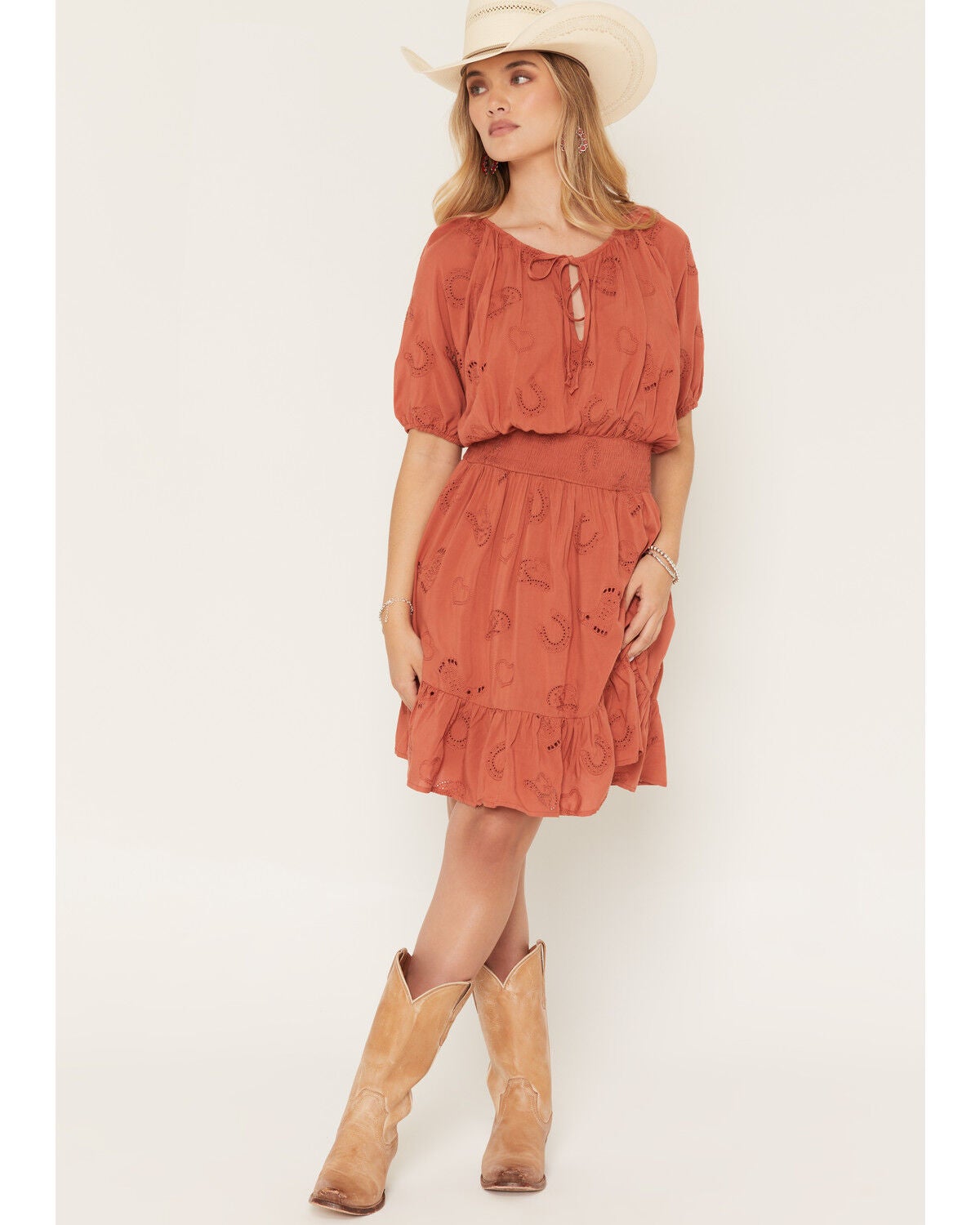 Women's Wild Moss Western Embroidered Cutout Mini Dress